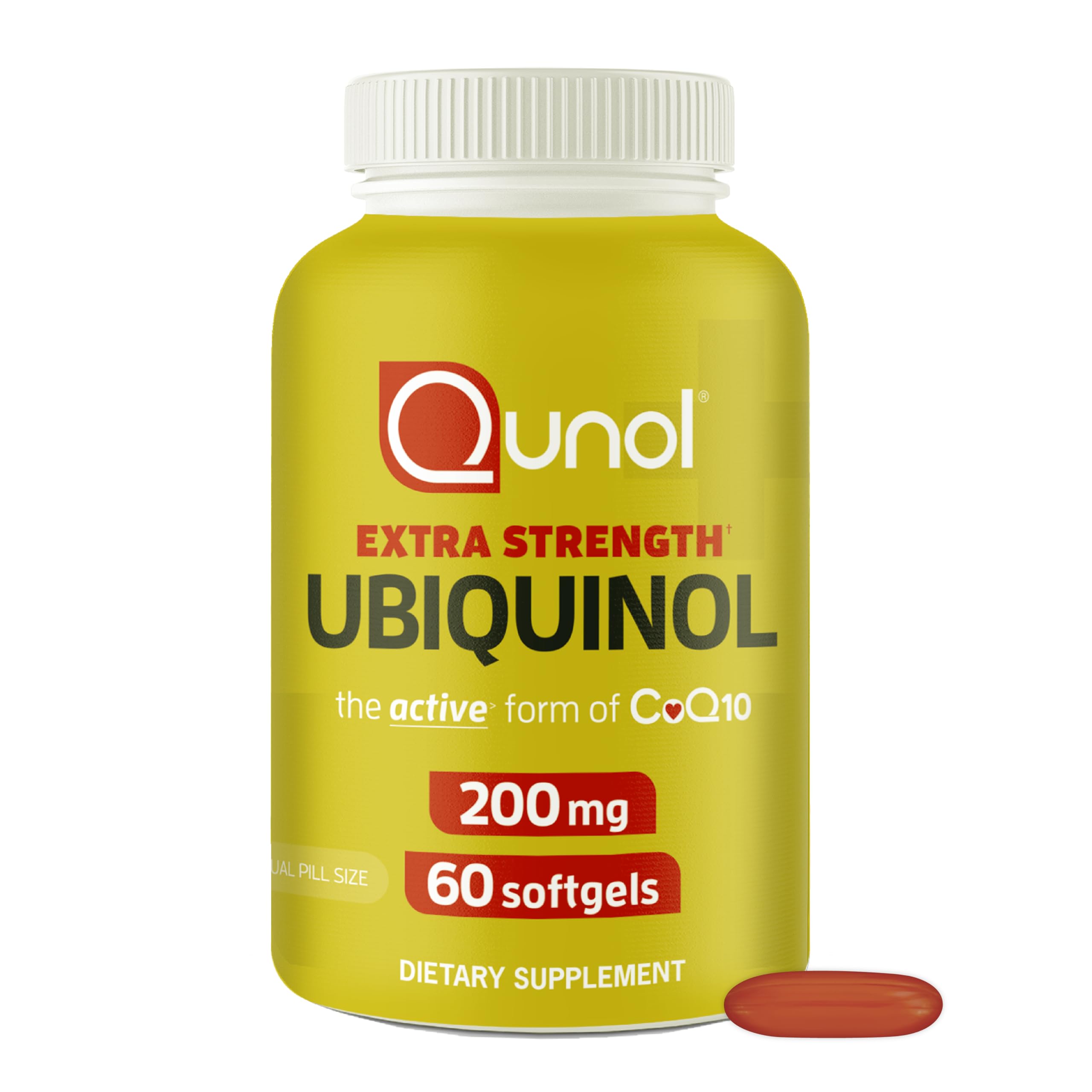 کپسول‌های نرم Qunol Ubiquinol CoQ10 200 میلی‌گرم، آنتی‌اکسیدان قوی برای قلب و سلامت عروقی، ضروری برای تولید انرژی، مکمل طبیعی فعال فرم کوآنزیم کیو۱۰، 60 عدد کپسول نرم