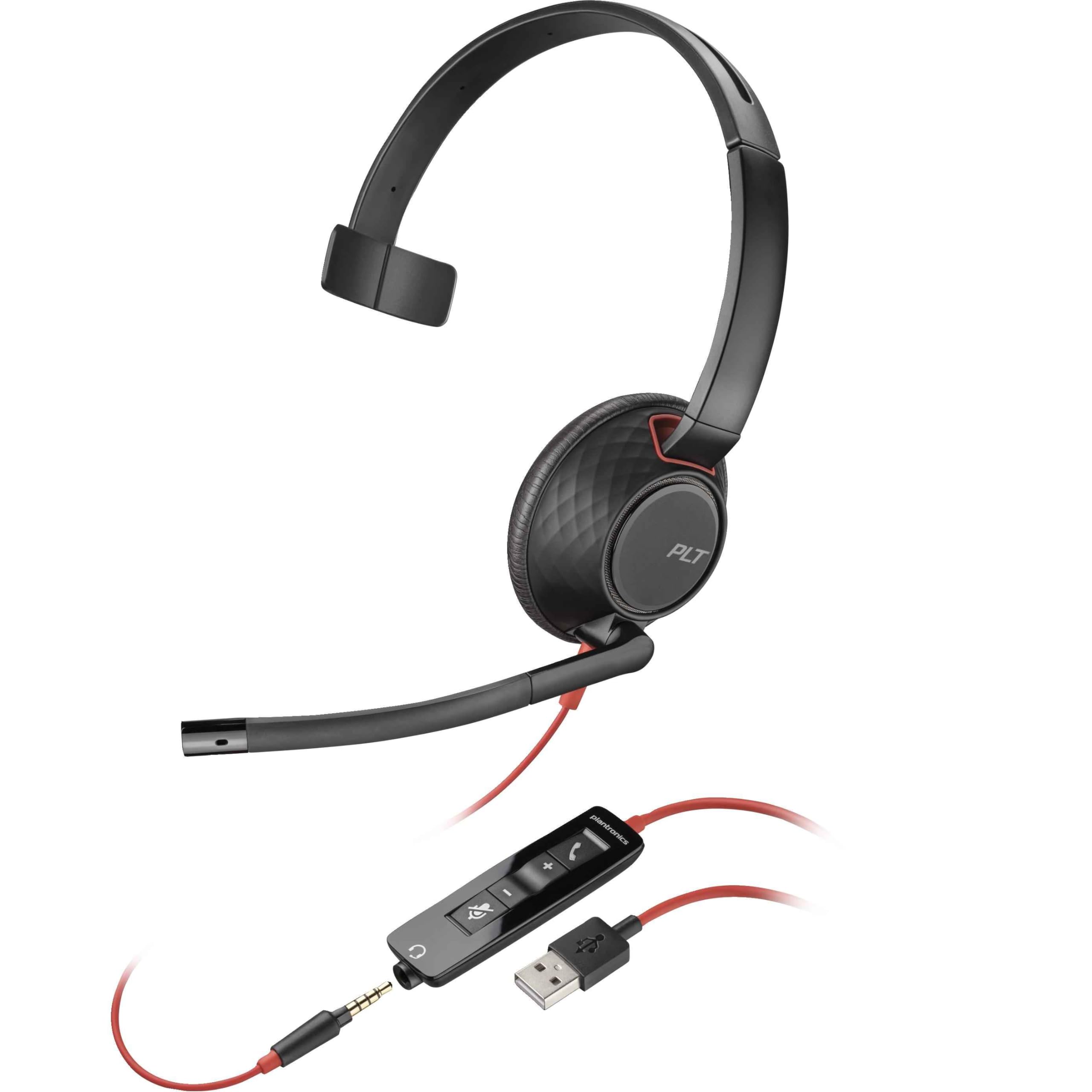 هدست یک گوشی Poly Plantronics Blackwire 5210 با کلیپ، یو-اس-بی نسخه ۲۰۱۸ (فقط یو-اس-بی)، رنگ سیاه