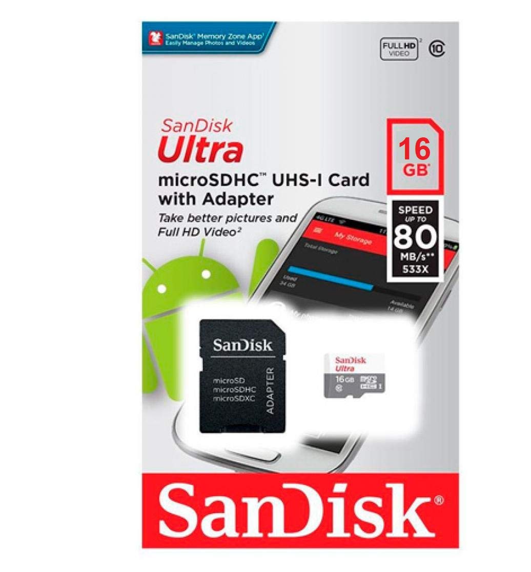 کارت حافظه SanDisk Ultra Micro SD برای اندروید - کلاس ۱۰ - ۱۶ گیگابایت با آداپتور - مدل SDSQUNS-۰۱۶G-GN۳MA ۱۶ گیگابایت با آداپتور SD