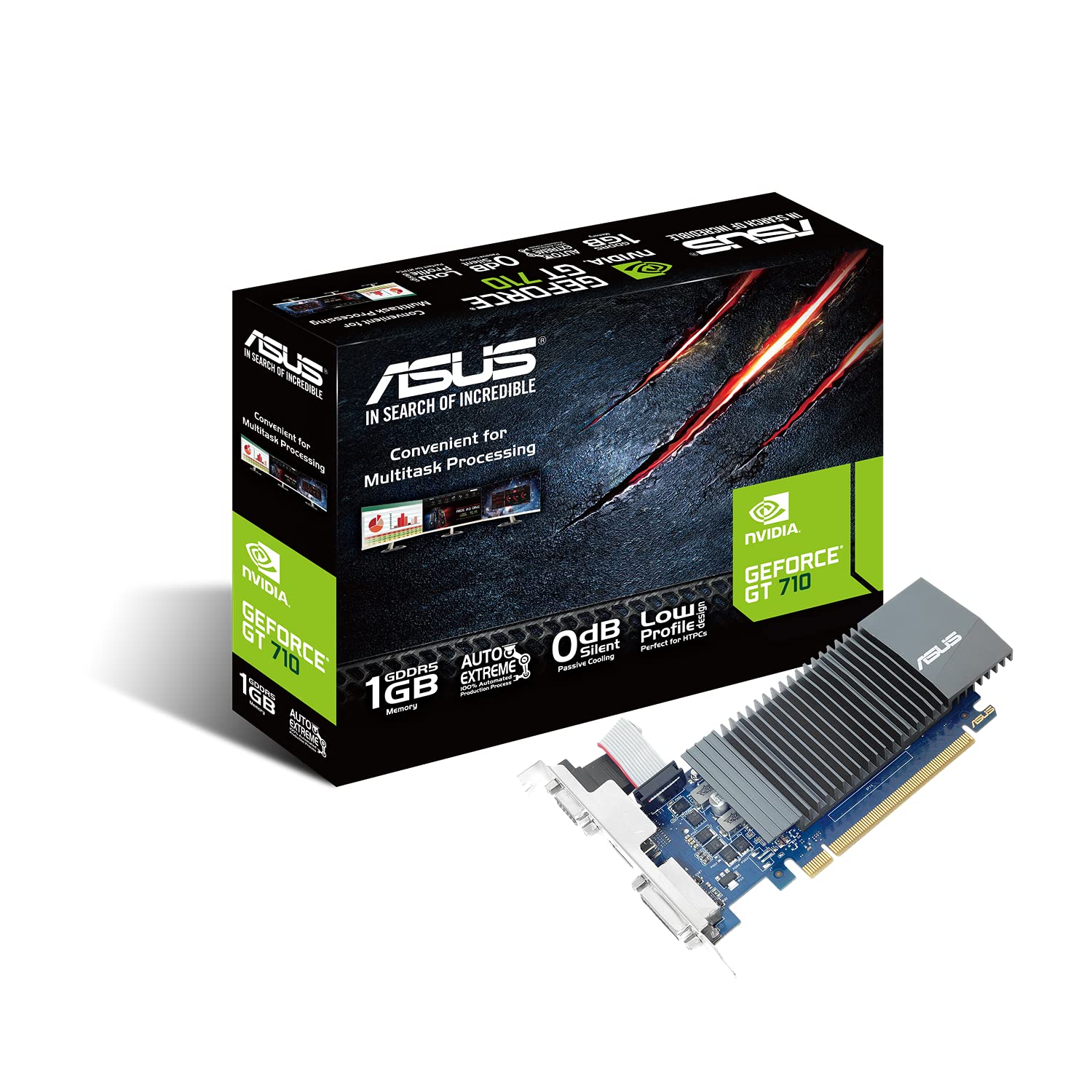 ASUS GT710-SL-1GD5 GeForce GT 710 کارت گرافیک با خنک‌کننده کارآمد بی‌صدای 0 دسی‌بل، مشکی GT710 1G با براکت