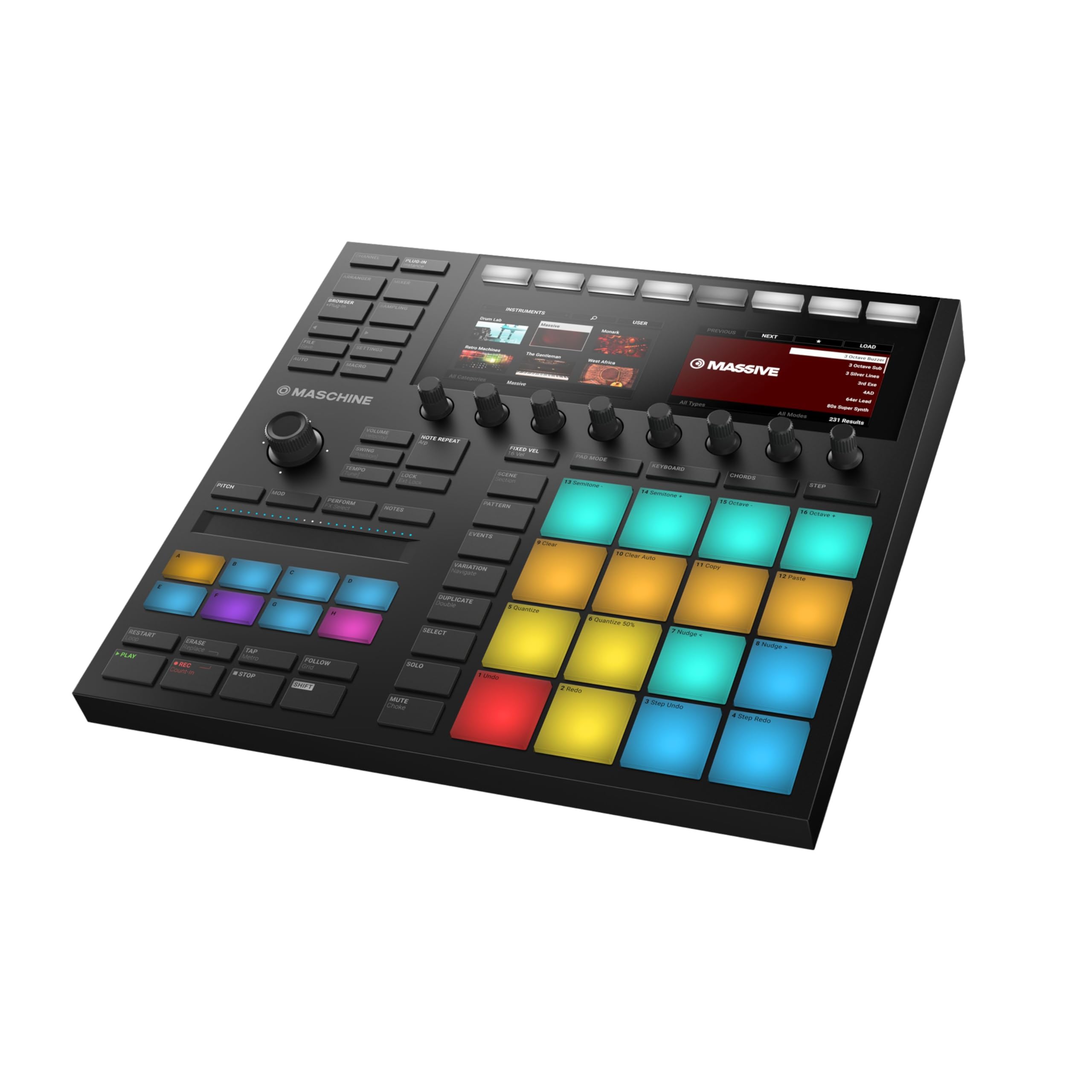 سیستم تولید و اجرایی Native Instruments Maschine MK3 با کنترل سطح تولید Groove Komplete Select و رابط صوتی USB 2.0 24-bit/96kHz و کنترل کننده درام
