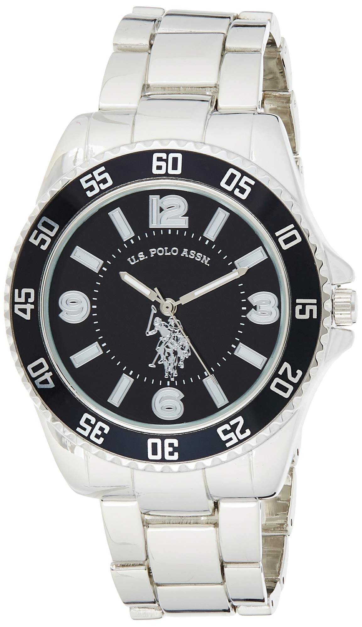 ساعت نقره‌ای مردانه U.S. Polo Assn. با صفحه سیاه، کوارتز اتوماتیک فلز/آلیاژ، سگاری با قفل برگشا - (مدل: USC80515)