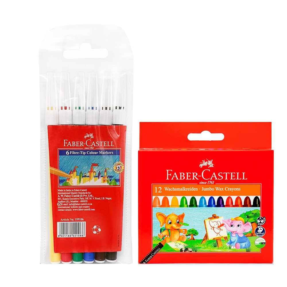 خودکار فیلتری Faber-Castell 6 رنگ، رنگ‌های مبتنی بر آب + مداد رنگی واکس فیبرکستل Jumbo