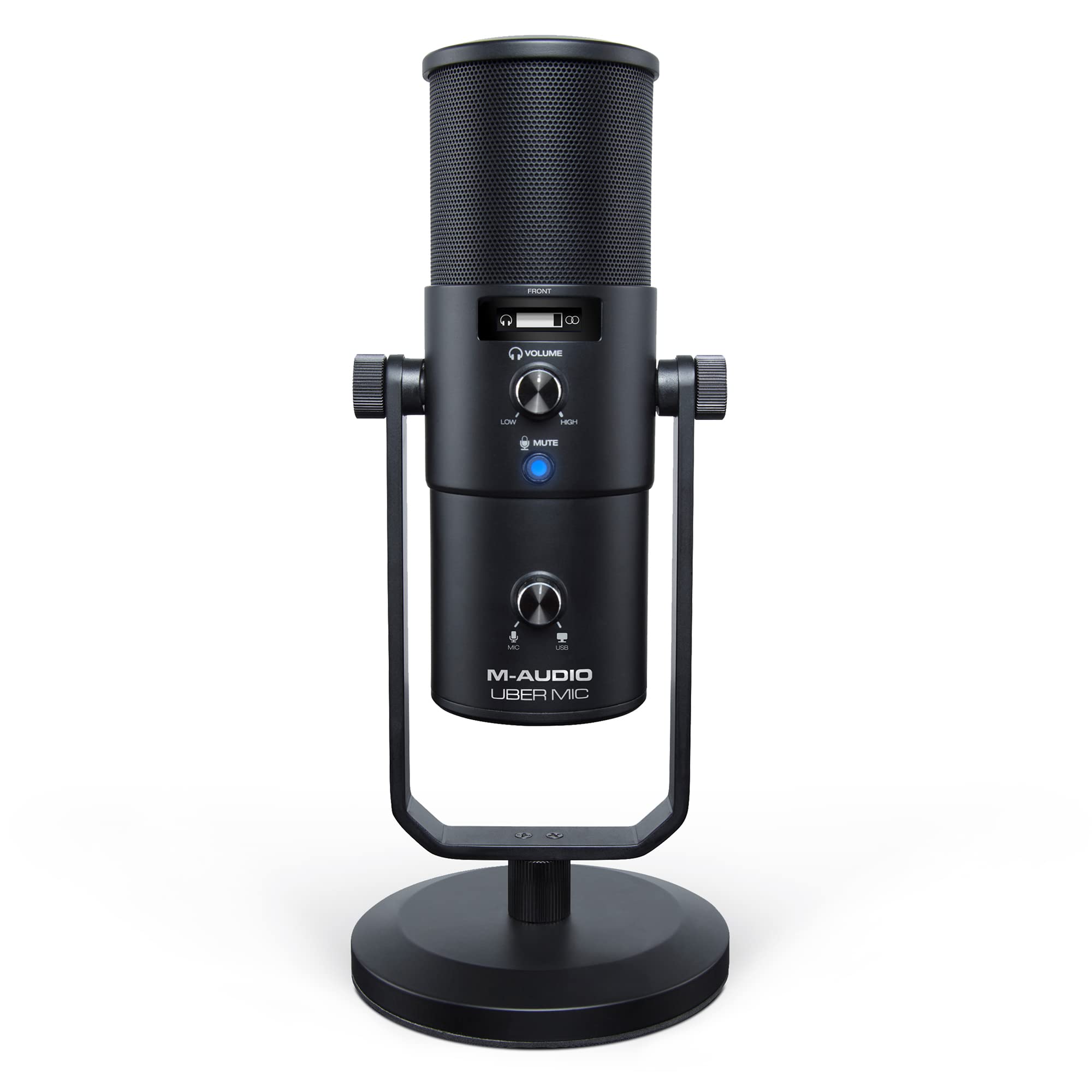 میکروفون USB حرفه ای M-Audio Uber Mic با الگوهای قطبی قابل تغییر و خروجی هدفون یکپارچه، مشکی تکی