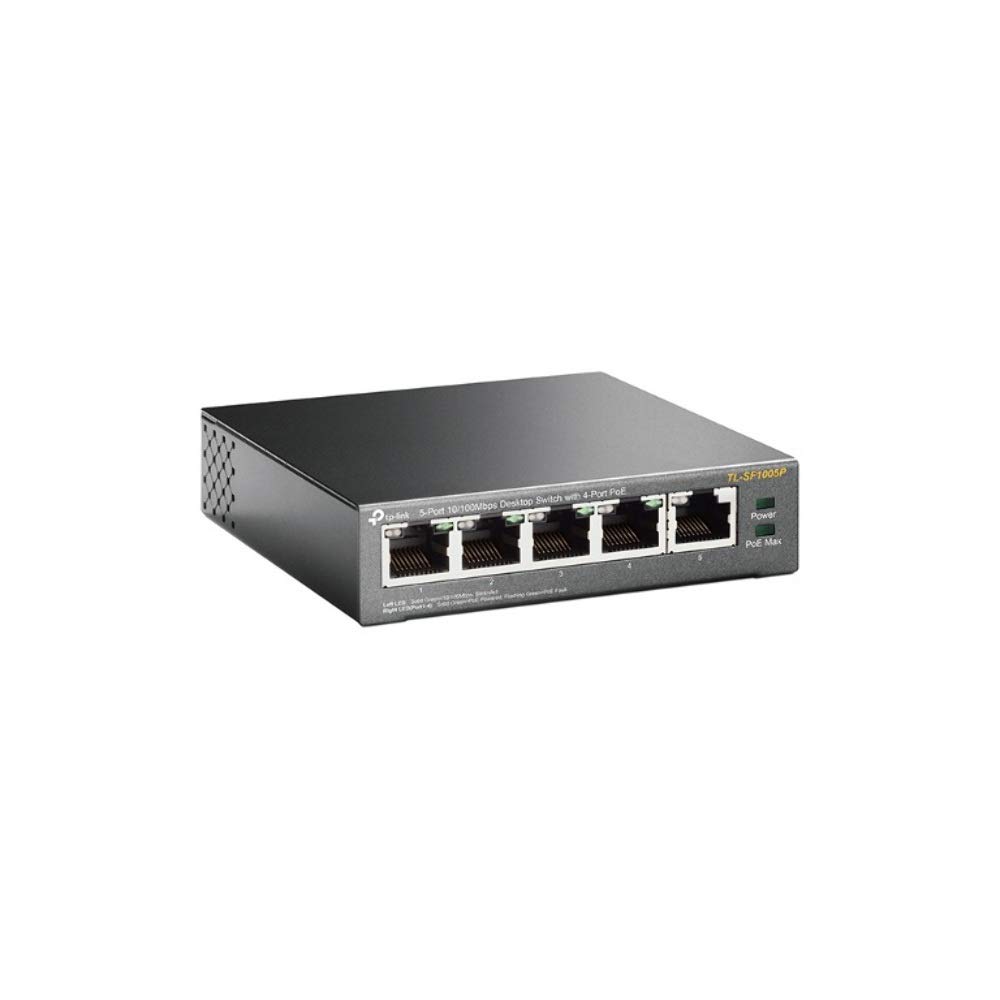 سوئیچ میزی TP Link TL SF1005P با 4 پورت PoE با توان 56 وات، پلاگ اند پلی، بدنه فلزی مقاوم با پورت‌های شیلد شده، بدون فن، حفاظت محدود مادام‌العمر، بهینه‌سازی ترافیک، نامدار، 5-پورت 10/100 مگابیت بر ثانیه و 5-پورت گیگابیت|67 وات 4xPoE+