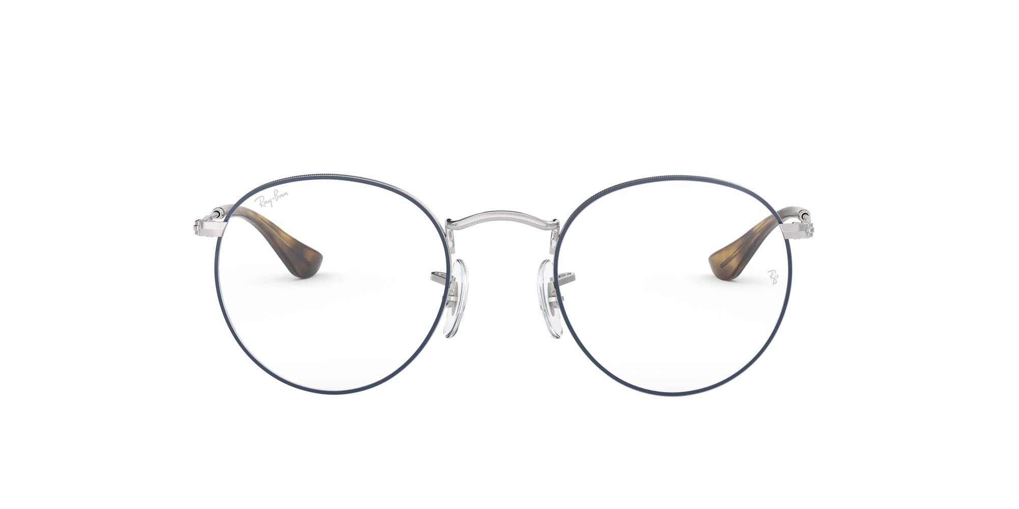 فریم دید Ray-Ban Rx3447v مدل متال دایره‌ای با عینک تجویزی، رنگ آبی روی نقره‌ای/لنز دمو با قطر 50 میلی‌متر