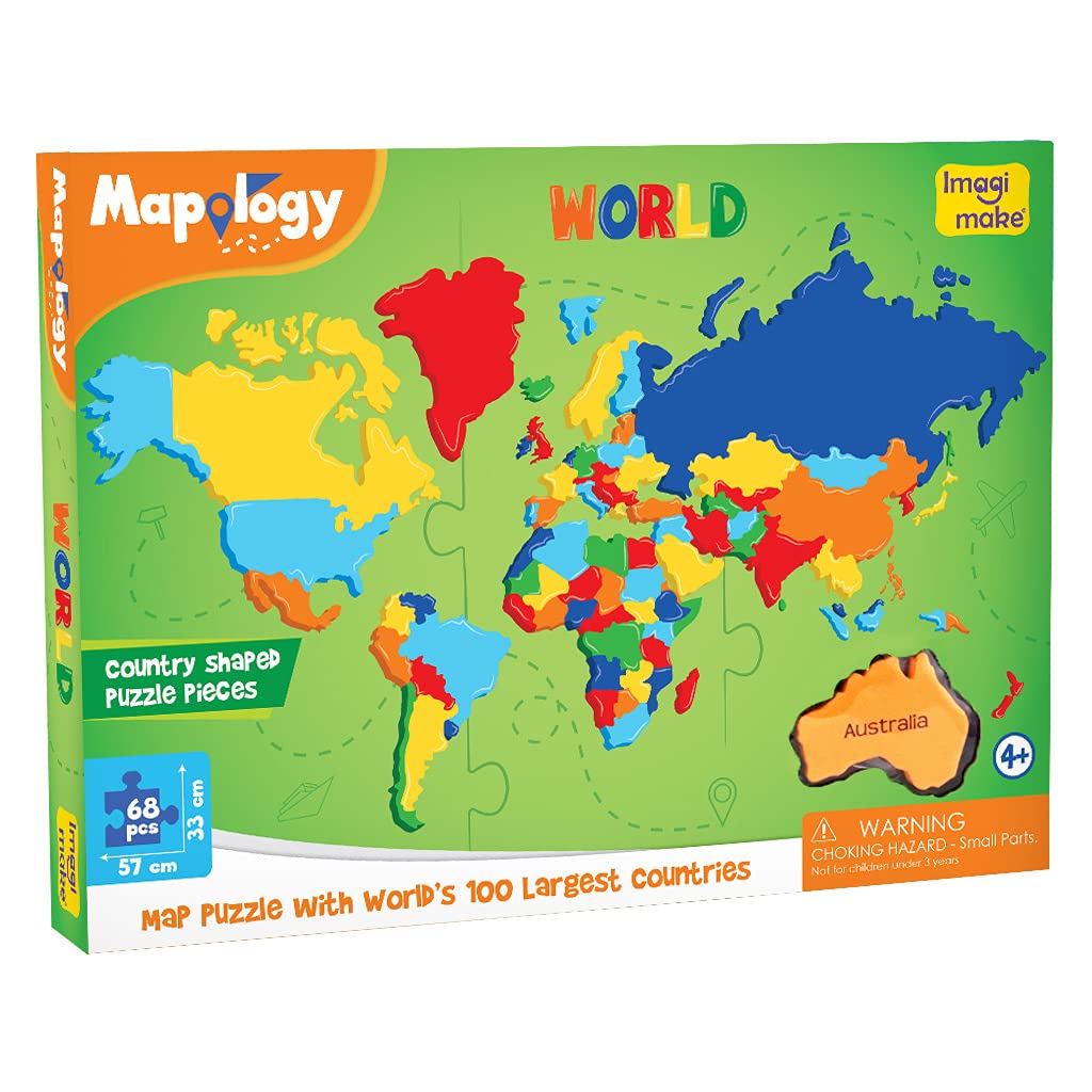 Imagimake: Mapology World - نقشه جهان و کشورهای آن - کمک‌های یادگیری و اسباب بازی آموزشی - پازل Jigsaw - برای کودکان 4 سال و بالاتر - پازل نقشه جهان
