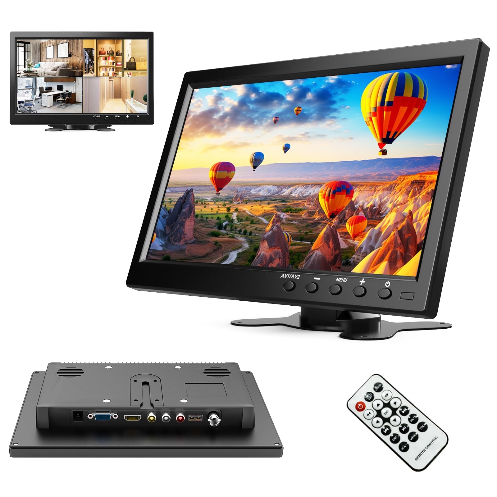 صفحه نمایش مینی LCD Podofo 10.1 اینچی برای کامپیوتر/نظارت/دوربین عقب، با ورودی HDMI/VGA/AVI/BNC/USB، صفحه نمایش HDMI برای بازی، DC 9-30 ولت K0202EU