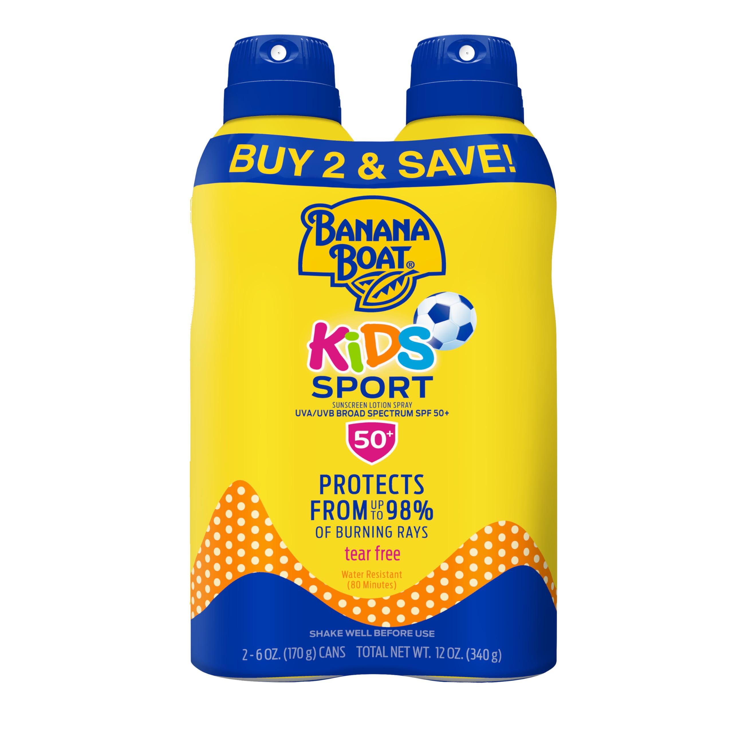 پک دوتایی اسپری ضدآفتاب Banana Boat Kids Sport Broad Spectrum Ultra Mist با SPF 50، 12 اونس (تعداد 1 پک)