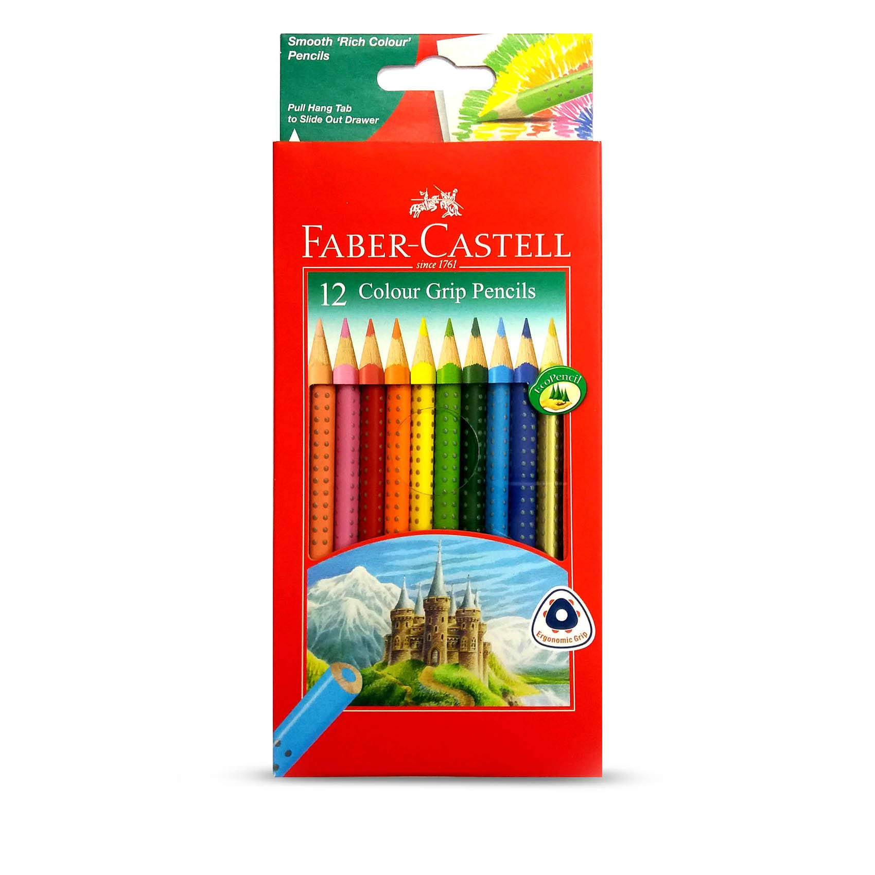 مدادهای رنگی Faber Castell Grip 12 رنگ در جعبه کارتنی، چند رنگ، Grip، 116252 12 تایی (بسته‌ای یک عددی)