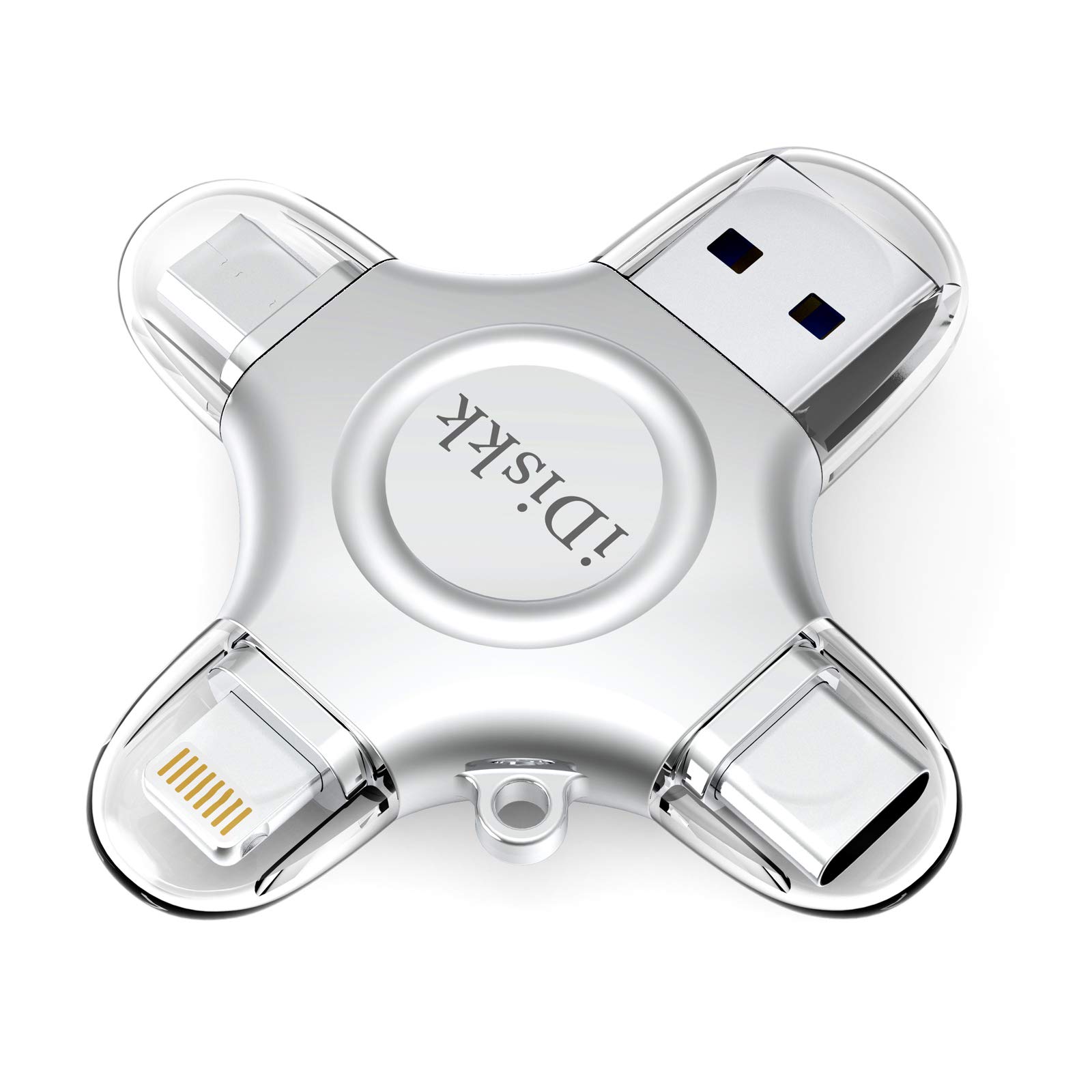 iDiskk【MFi Certified]】4in1 ۶۴GB فلش درایو برای آیفون iPad درایو Lightning 16/15 حافظه چند منظوره ذخیره سازی خارجی برای دستگاه‌های iOS و اندروید گوشی‌های سامسونگ نوع c و رایانه MacBook PC AutoBackup