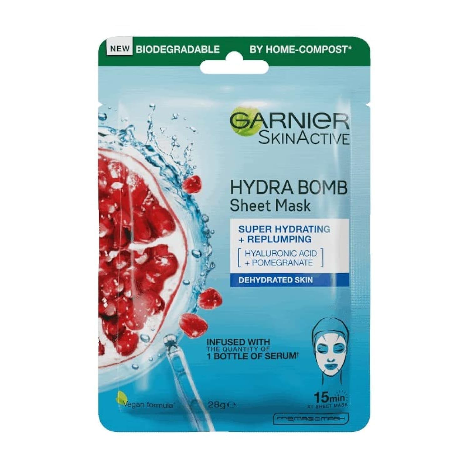 Garnier Skin Active Face Mask Hydra Bomb Pomegranate for Dehydrated Skin Tissue 1pc Pomegranate 28G