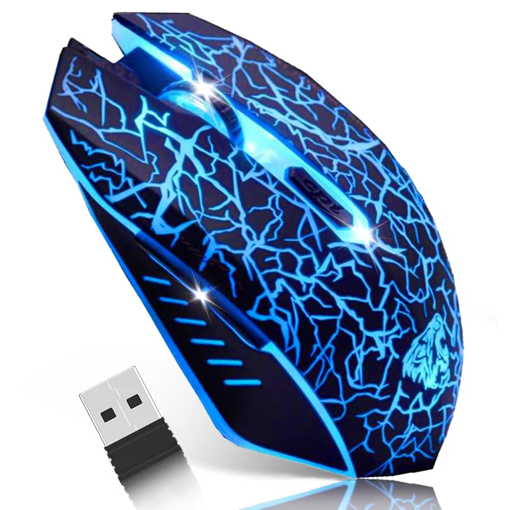 ماوس بازی بی‌سیم VEGCOO C10، ماوس اپتیکال بی‌صدا، قابل شارژ با 7 رنگ LED، 7 دکمه، 2400/1600/800DPI (مشکی) طلا