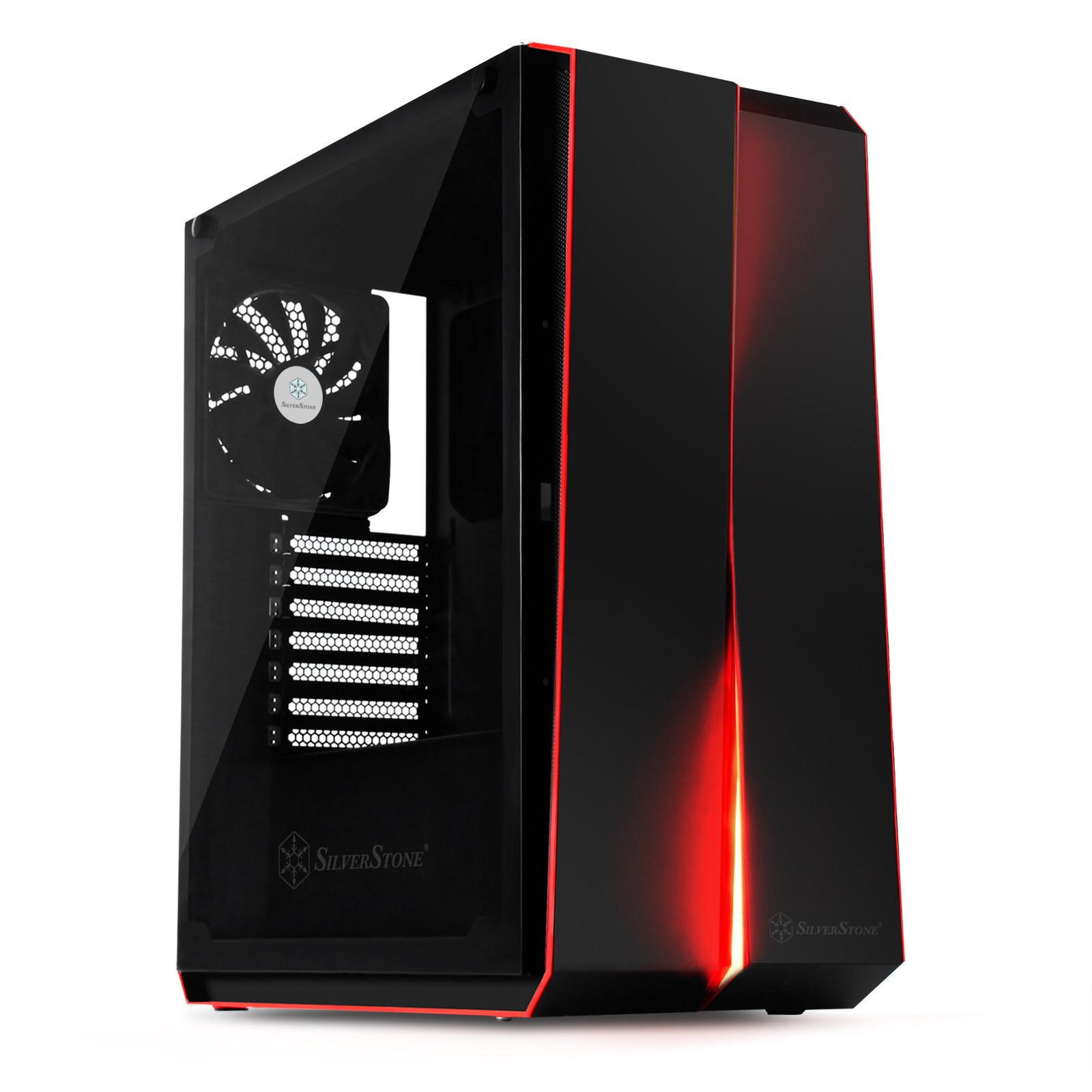 SilverStone Technology SST-RL07B-G - Red Line Midi Tower Gaming Gehäuse, weisse LED Lüfter, ATX, Voll gehärtetem Glas, schwarz