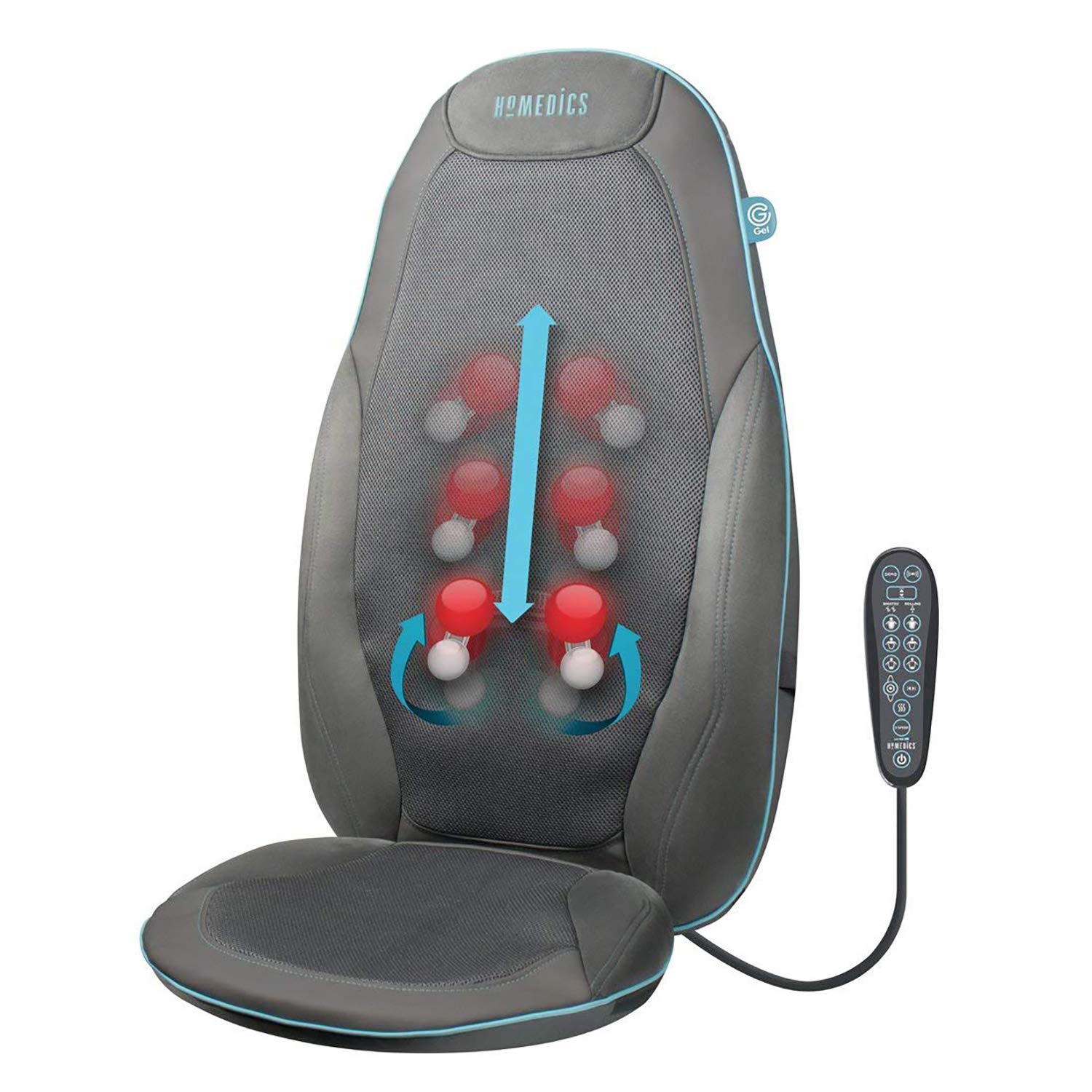 تکیه گاه صندلی ماساژ دستگاه ماساژ پشت ژل HoMedics، آرامش پر برتر و دستگاه ماساژ گردن و شانه یقه، با استفاده از تکنیک‌های شیاتسو‌ی عمیق و غرولینگ، حرارت آرامش بخش، گل‌های ماساژ به شکل طبیعی لمس درمان برای خانه و دفتر