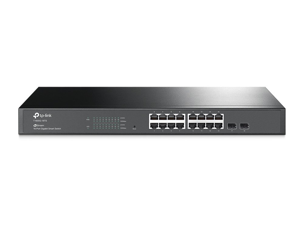 سوئیچ گیگابیت 16 پورت TP-Link | سوئیچ مدیریت شده هوشمند با 2 اسلات SFP | نصب روی رک | حفاظت مادام‌العمر محدود | پشتیبانی از QoS لایه 2 / 3 / 4 ، IGMP و تجمیع لینک | IPv6 و مسیریابی استاتیک (T1600G-18TS) سوئیچ 16 پورت مدیریت شده هوشمند