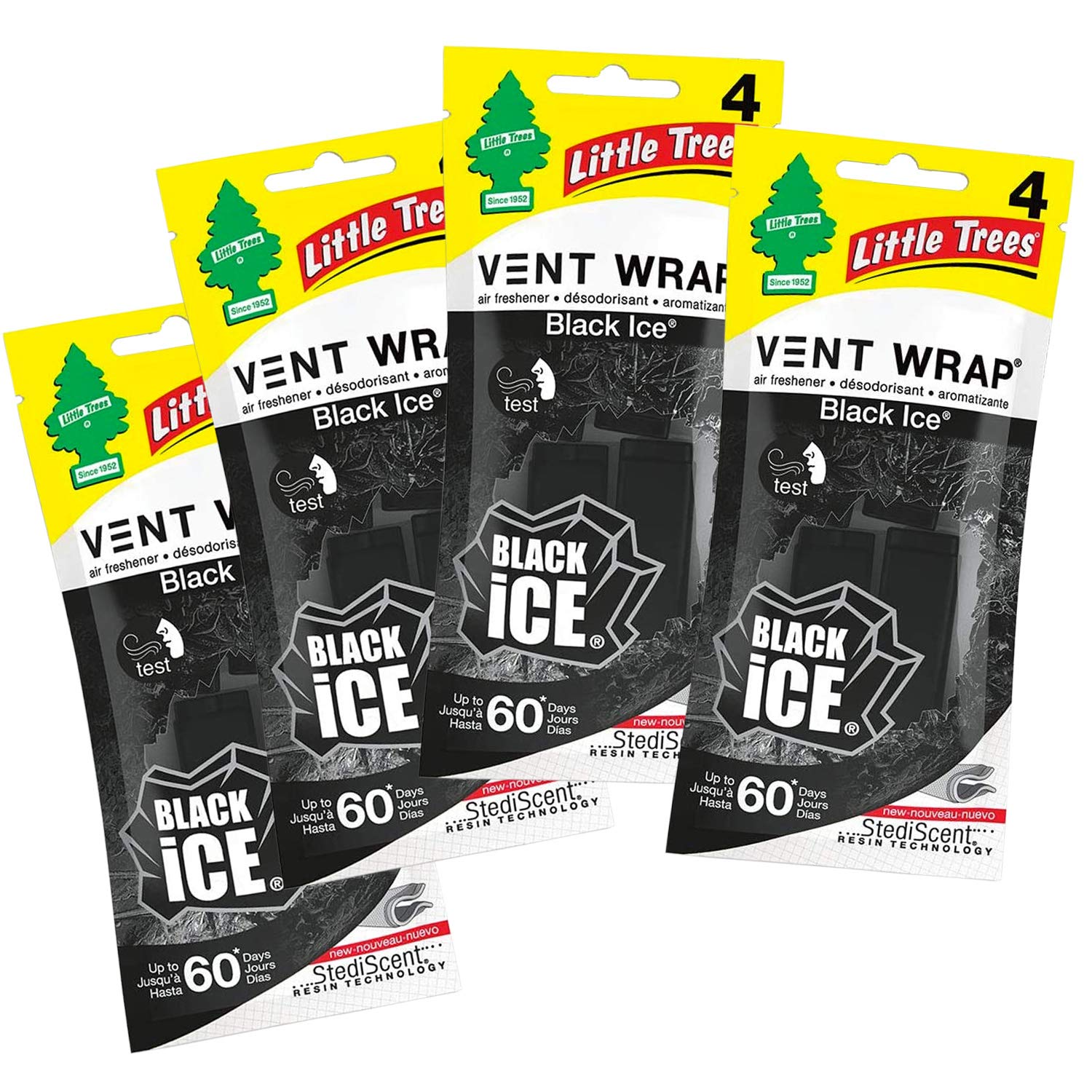درختچه‌های کوچک Vent Wrap ادویه‌ای تازه‌کننده هوا برای خودرو 4 بسته فرش‌نفس (یخ سیاه)