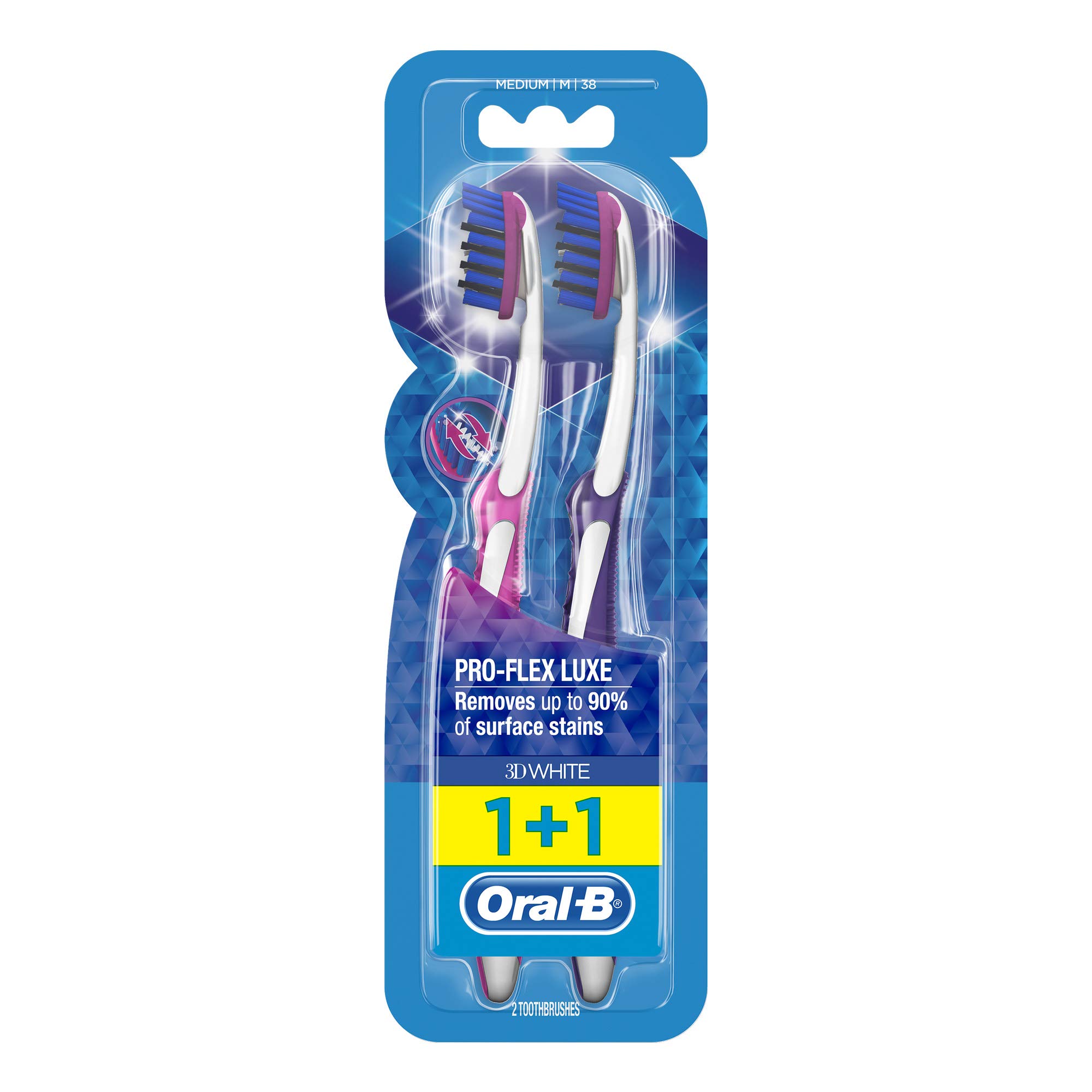 مسواک دندان دستی Oral B 3D White Luxe Pro-Flex با سطح متوسط دو تکه