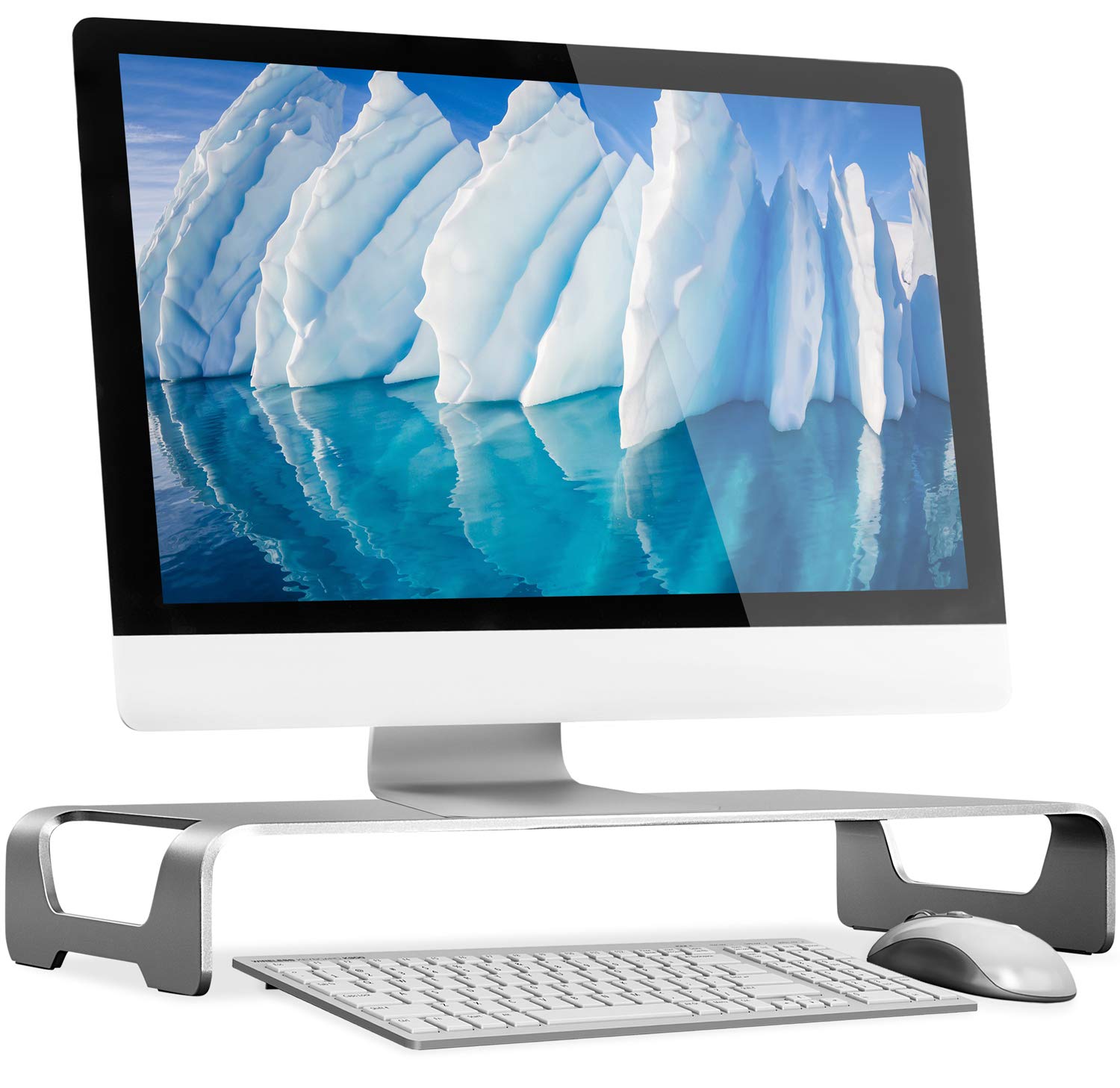 پایه نگهدارنده مانیت آلومینیومی برای iMac - ایستگاه نگهدارنده گسترده مانیتور یونی بادی - نگهدارنده مانیتور فلزی سازماندهی شده دسکتاپ با قسمت نگهدارنده کیبورد - ایستگاه نگهدارنده دسکتاپی یکپارچه برای کامپیوتر شخصی، iMac، مک‌بوک، لپتاپ