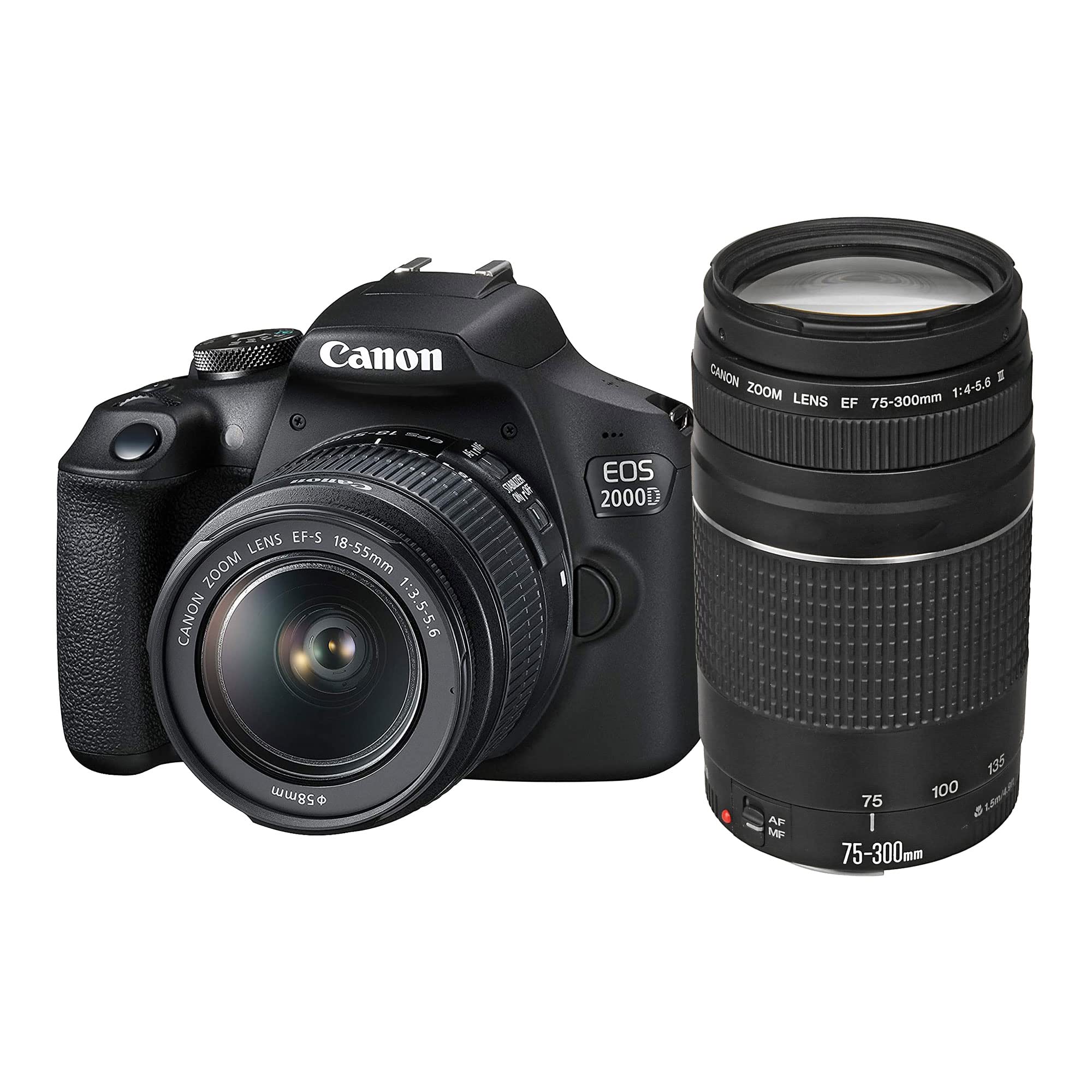 Canon EOS 2000D با لنز EF-S 18-55 میلی‌متر IS و EF 75-300 میلی‌متر - مشکی