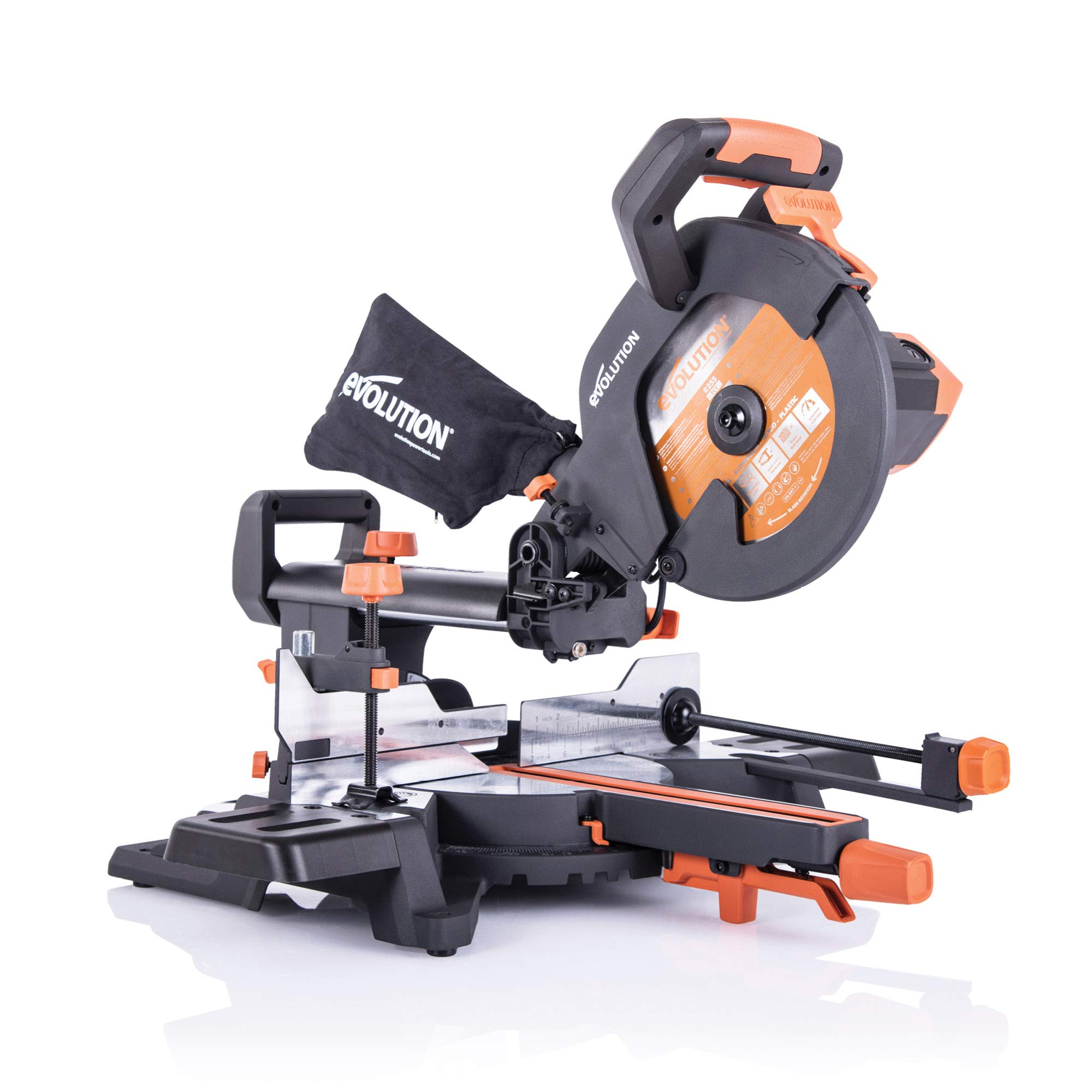یارهش قدرت Evolution R255SMS+ با برش چند ماده، زاویه‌ای 45 درجه، مایتر 50 درجه، اسلاید 300 میلیمتر، 2000 وات، 255 میلیمتر، 220-240 ولت، (گارانتی 3 ساله)