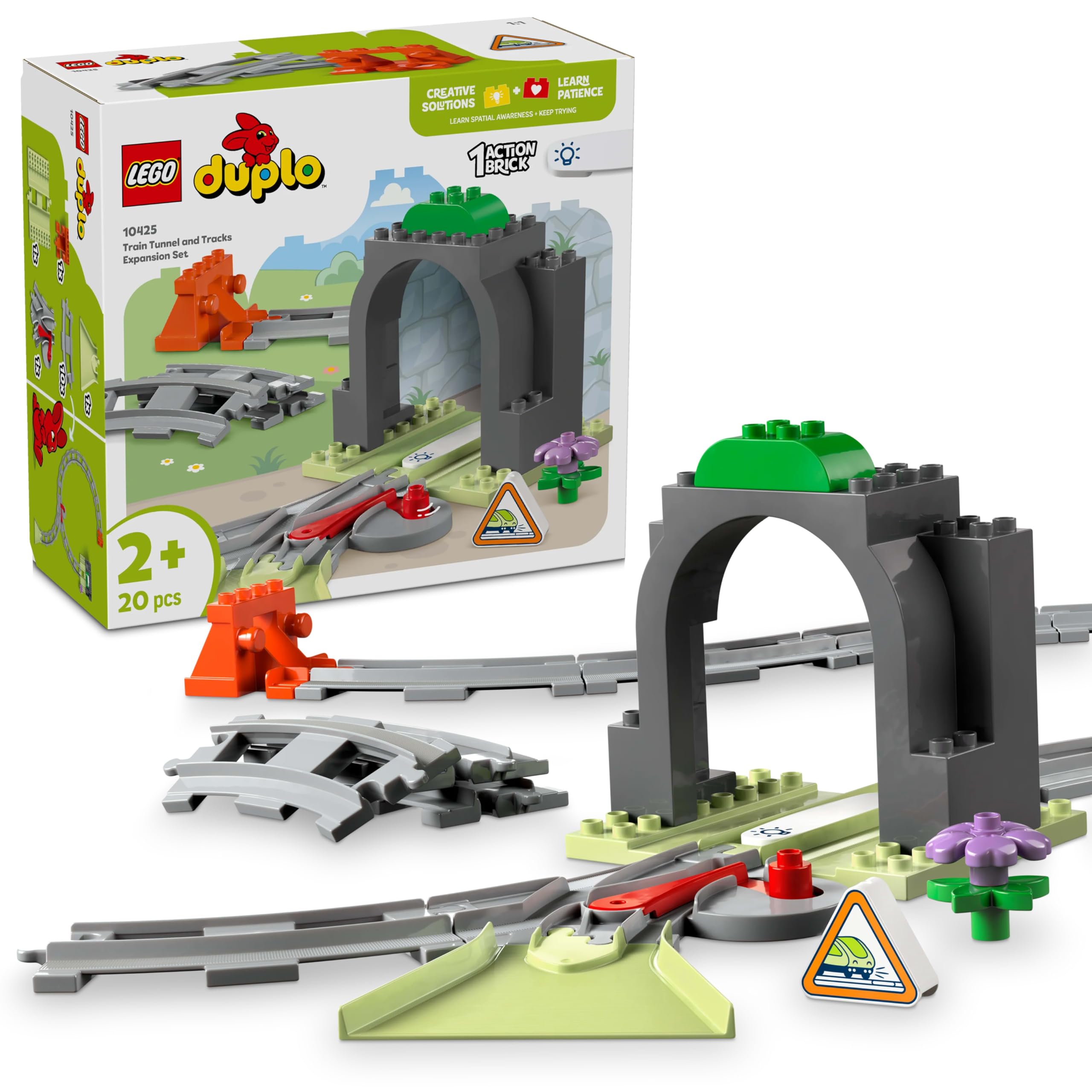 مجموعه LEGO DUPLO Town Train Tunnel and Tracks Expansion Set، اسباب بازی یادگیری کودکان بالای 2 سال پسران و دختران، مونتسوری Playset برای کودکان پیش دبستانی که عاشق اسباب بازی های خلاق وسایل نقلیه هستند 10425