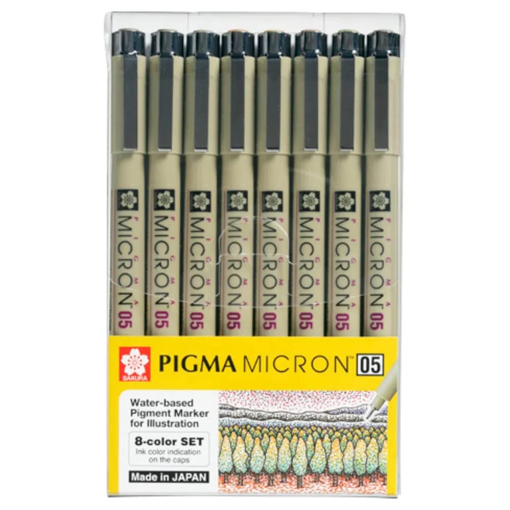 مداد‌های SAKURA Pigma Micron Pens 05 Line Drawing 8 Color Set، مداد فاینلاینر خط کامل با جوهر بایگانی Archival Ink، قلم مانگا، کیت مطالعه بایبل برای یونان‌نویسی، چند رنگ