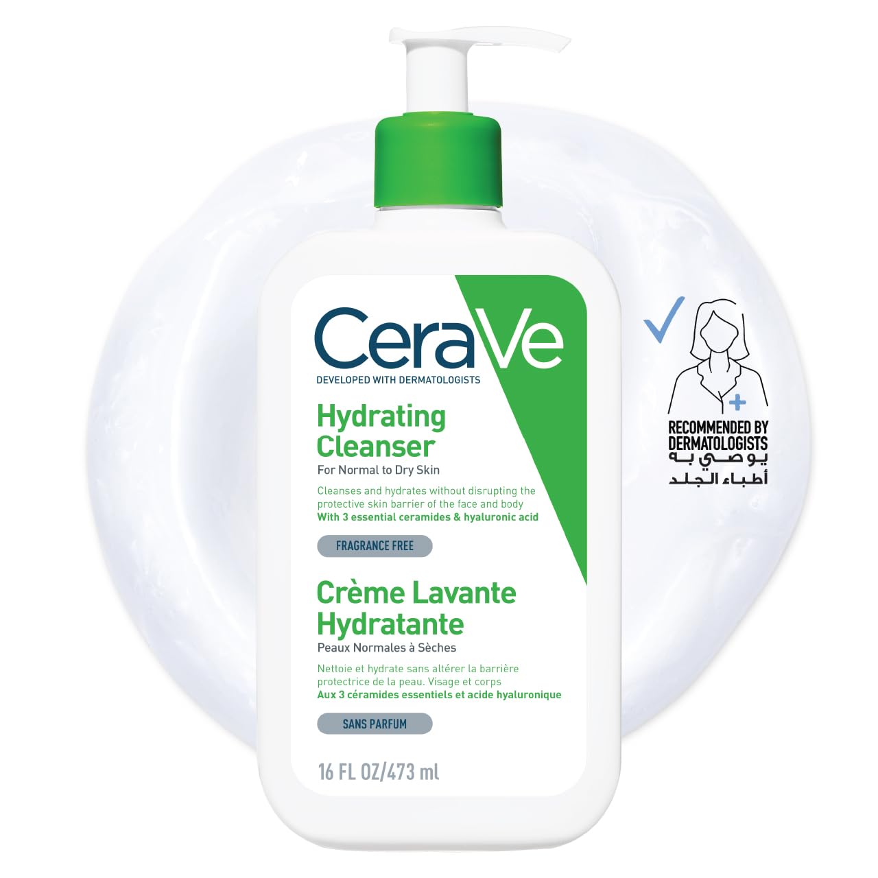 شستشوی مرطوب کننده Cerave برای پوست‌های معمولی تا خشک با اسید هیالورونیک ۴۷۳ میلی‌لیتر (بسته‌ای ۱ عدد)