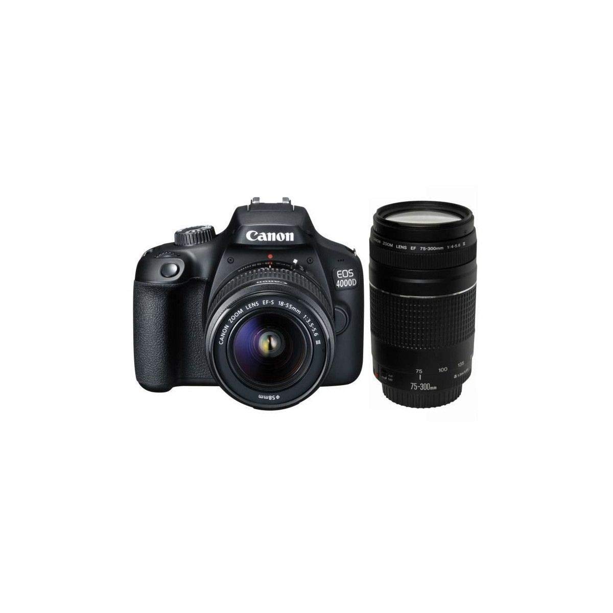 Canon EOS 4000D مشکی 18-55 DC + کیت لنز Canon 75-300 میلیمتر