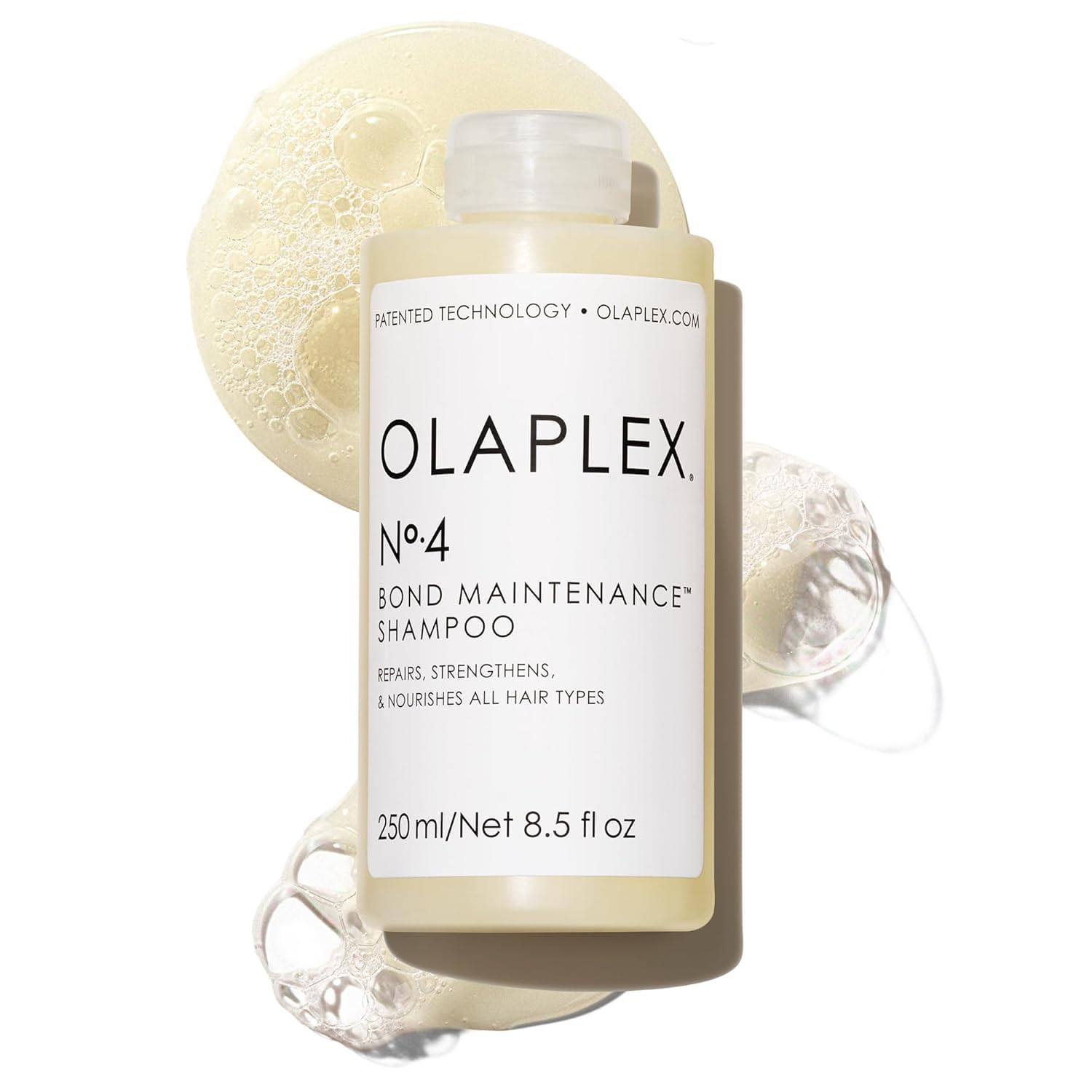 شامپو نگهداری Olaplex No. 4: یک شامپو که موها را تغذیه، تقویت و براق و نرم می‌کند. حجم ۳۳/۸ اونس مایع (۲۵۰ میلی‌لیتر)