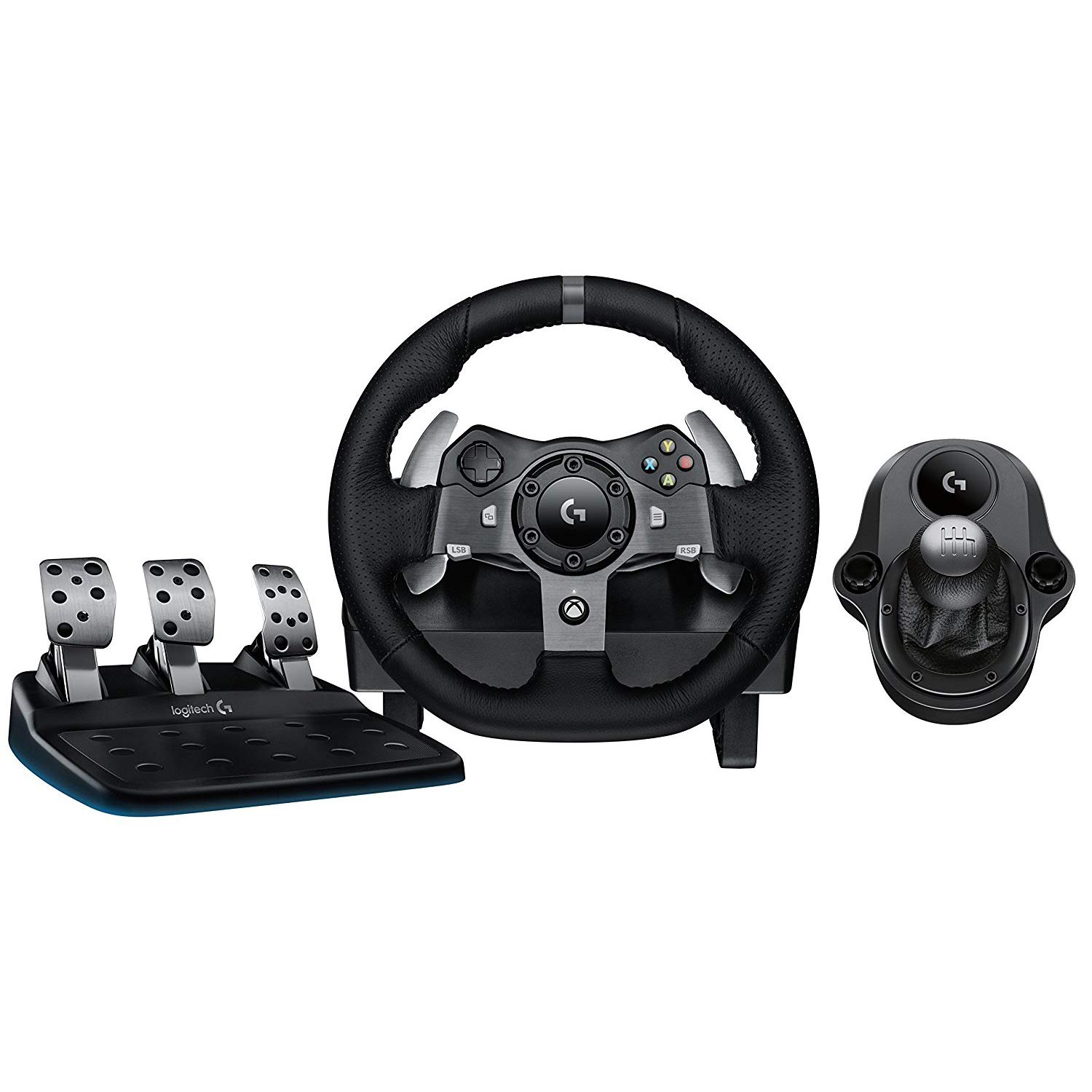 جفت‌کردن فرمان Logitech G920 Driving Force و شیفتر Logitech G Driving Force برای Xbox One و کامپیوتر شخصی (بازسازی شده)