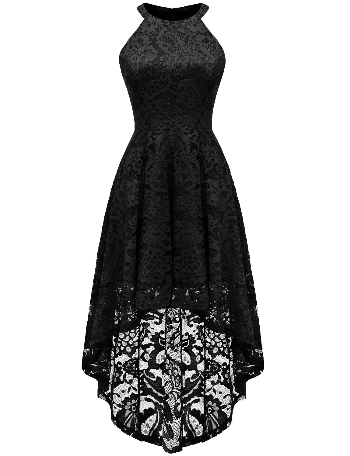 لباس کوتاه مهمانی و عروسکی زنانه Dressystar با طرح گل‌های دانتله گردن‌هالتر مشکی - سایز L