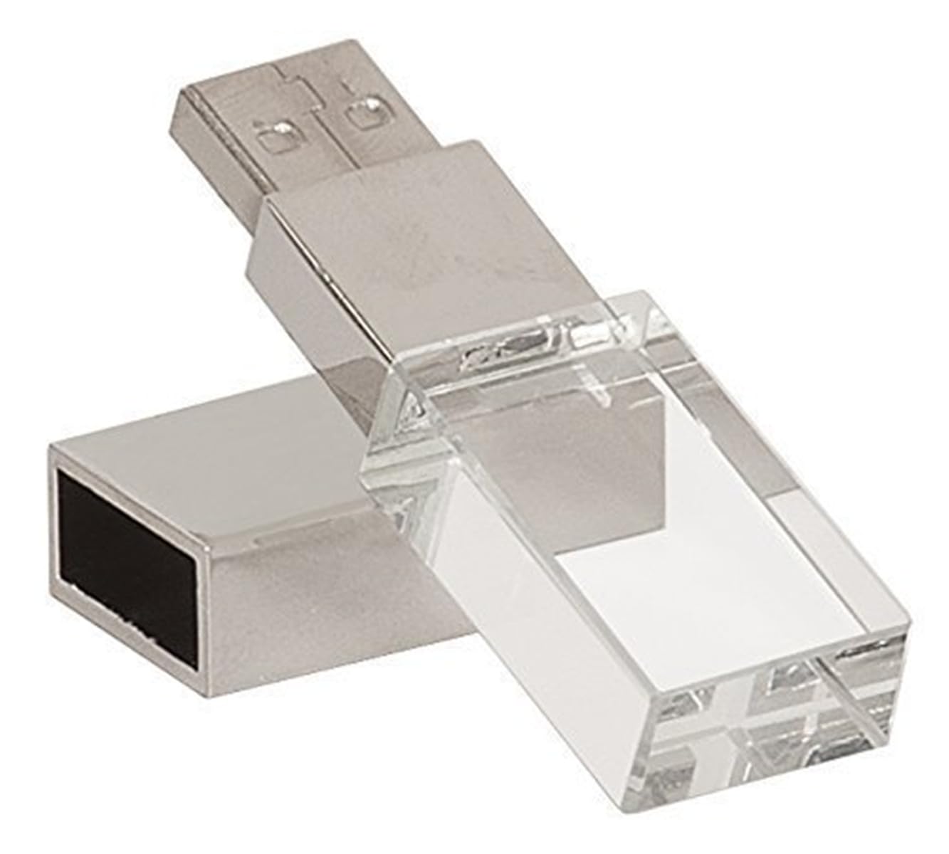 فلش درایو USB شفاف مستطیل کریستالی جدید HOPAS، هدیه عروسی درایو پن نقره ای (32GB)