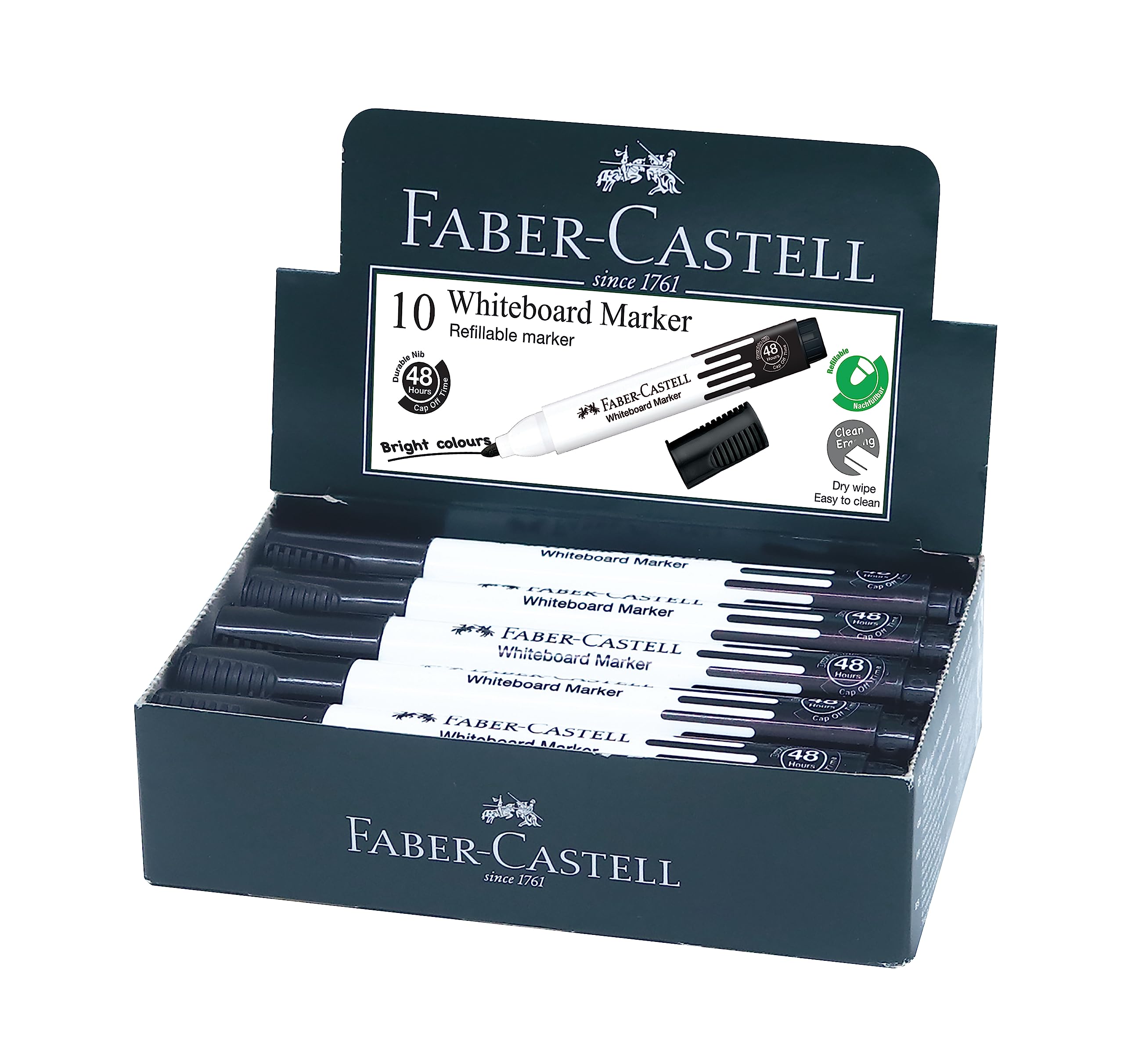 نویسنده مارکر تخته سفید با مش گرد فابر کاستل 10 تایی، رنگ سیاه (FCM254099)