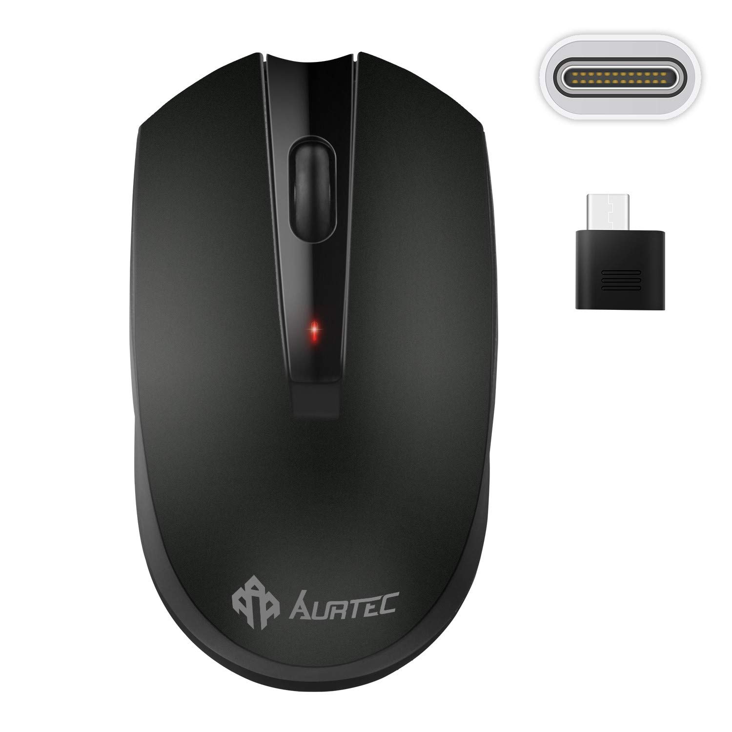 موشوار ماوس بی‌سیم تایپ سی AURTEC، موشوار بی‌سیم 2.4 گیگاهرتز USB-C AURTEC برای لپتاپ و دیگر دستگاه‌های USB-C - رنگ مشکی