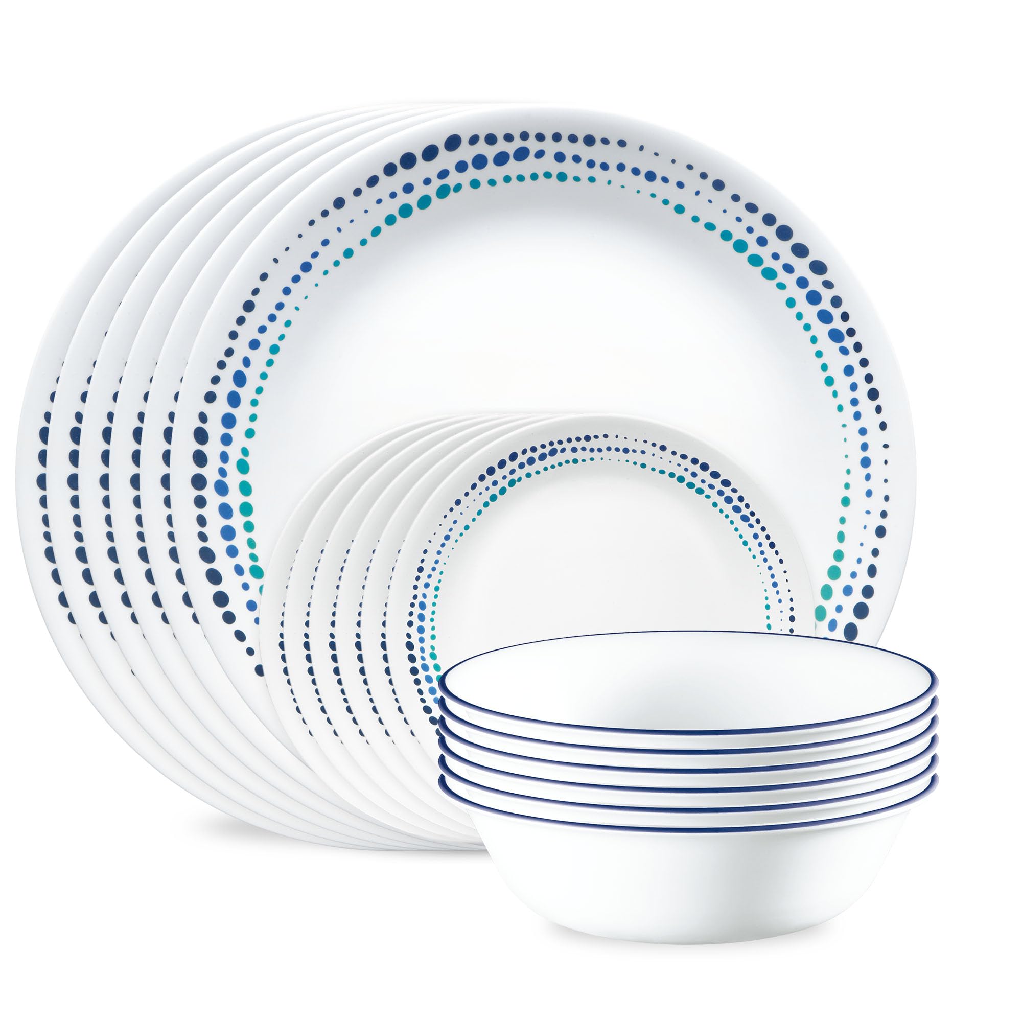 مجموعه سرویس خوراکی کلاسیک Corelle 18 تکه، مقاوم در برابر شکستگی، سرویس برای 6 نفر، رنگ آبی 1134331، 18 تکه