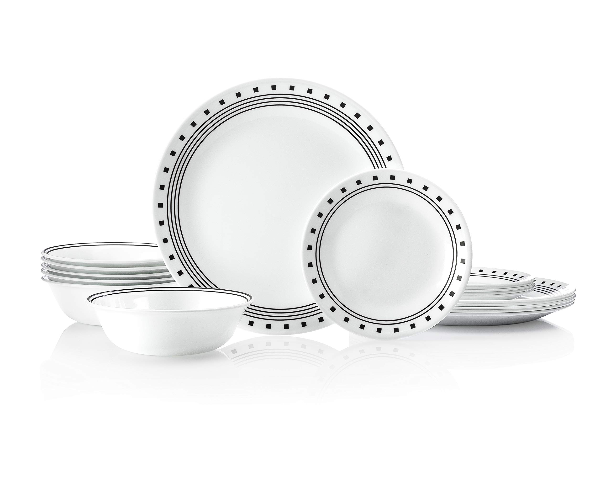 مجموعه سرویس غذاخوری 18 تکه Corelle مقاوم در برابر شکستگی، مدل کلاسیک، رنگ سیاه، بخش خدمات برای 6 نفر، کد محصول 1122069