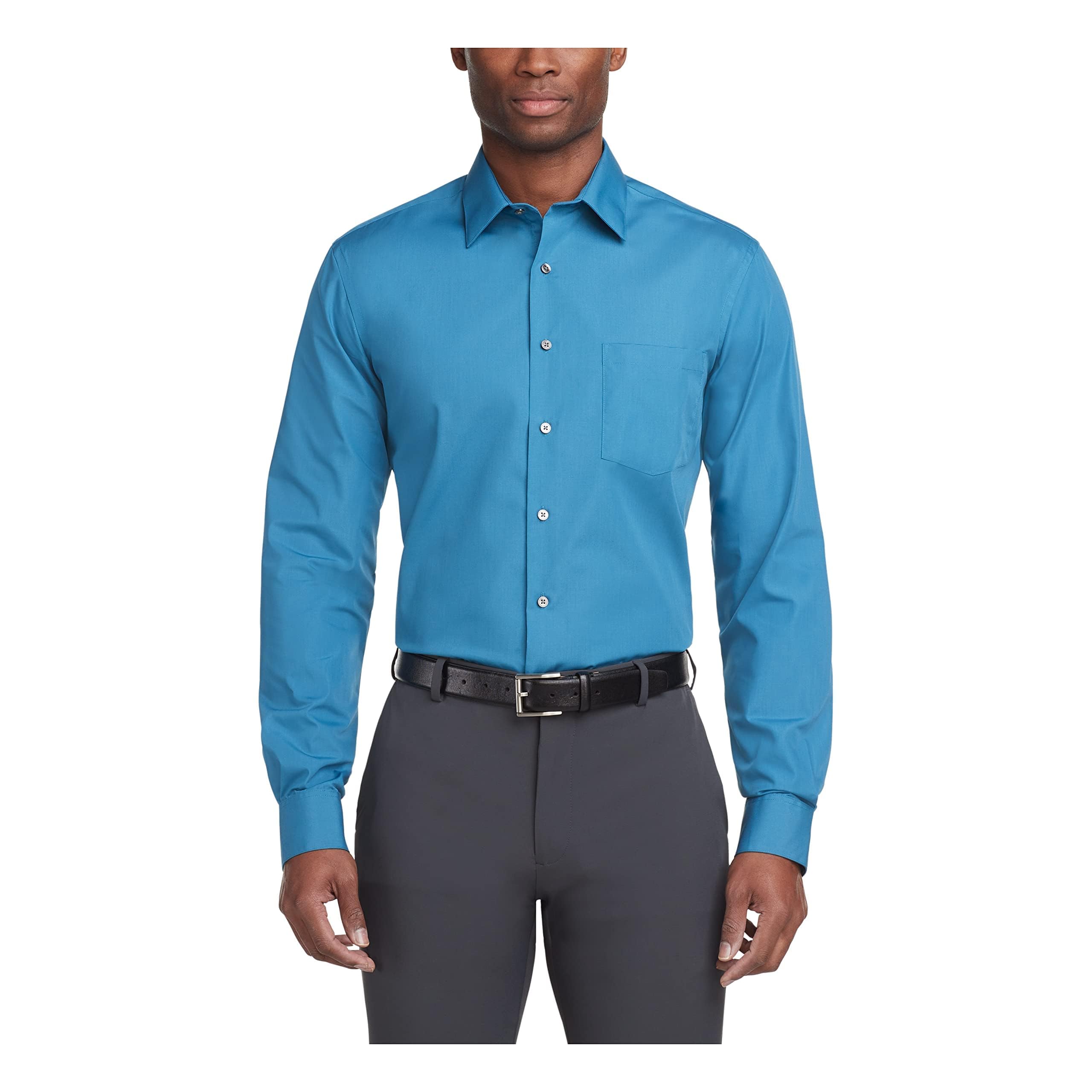 Van Heusen Mens Poplin Regular Fit Solid Point Collar SHIRT 18.5 Neck /34-35 Sleeve XXL Deep Sea