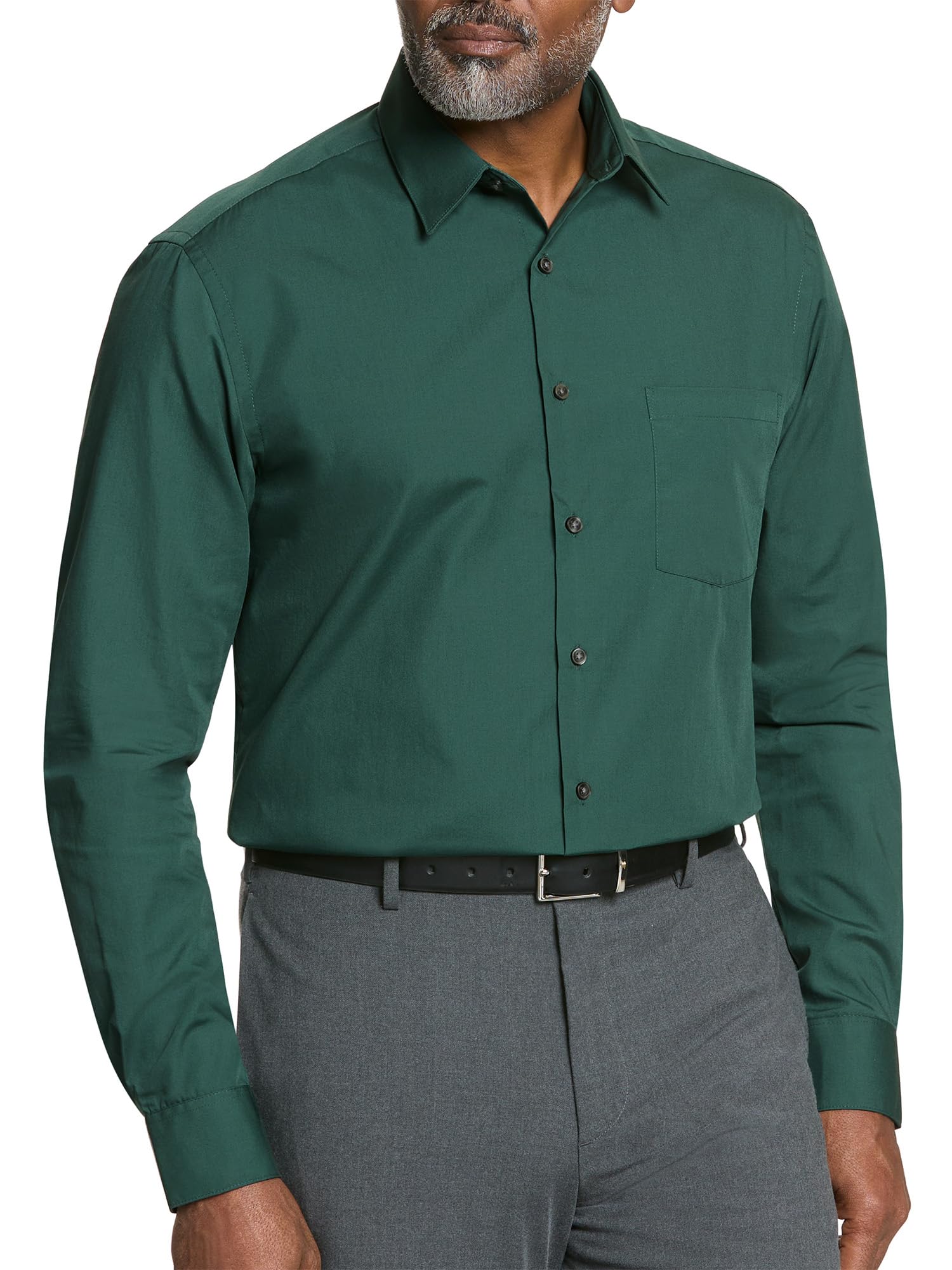 Van Heusen Mens Poplin Regular Fit Solid Point Collar SHIRT 15 Neck /34-35 Sleeve L Dark Leaf