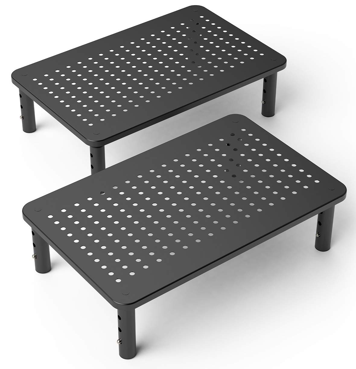 حامل لپ تاپ و مانیتور ۲ عددی Husky Mounts با ساختار فلزی سیاه مستحکم. ارتفاع قابل تنظیم با ایمنی و استحکام مناسب. ایده آل برای استفاده به عنوان نگهدارنده مانیتور کامپیوتر یا آی‌مک