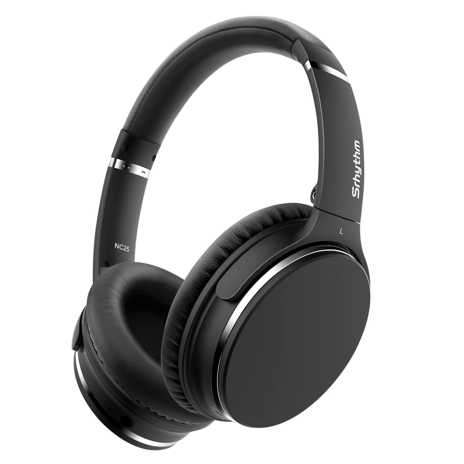 هدفون های Srhythm NC25 Active Noise Cancelling با بلوتوث 5.3، هدفون استریو ANC Over-Ear با Hi-Fi ، میکروفن، 50 ساعت پخش، دستیار صوتی، حالت بازی Low Latency سیاه