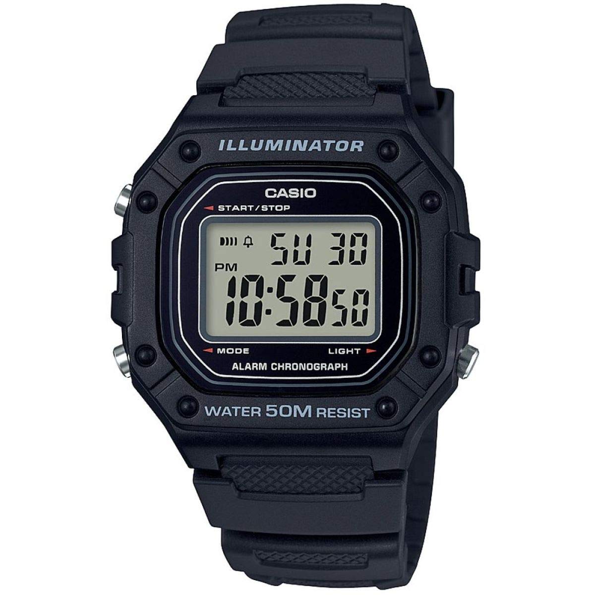 ساعت مردانه کاسیو - مدل W-218H-1AVDF با صفحه سیاه و بند سیاه