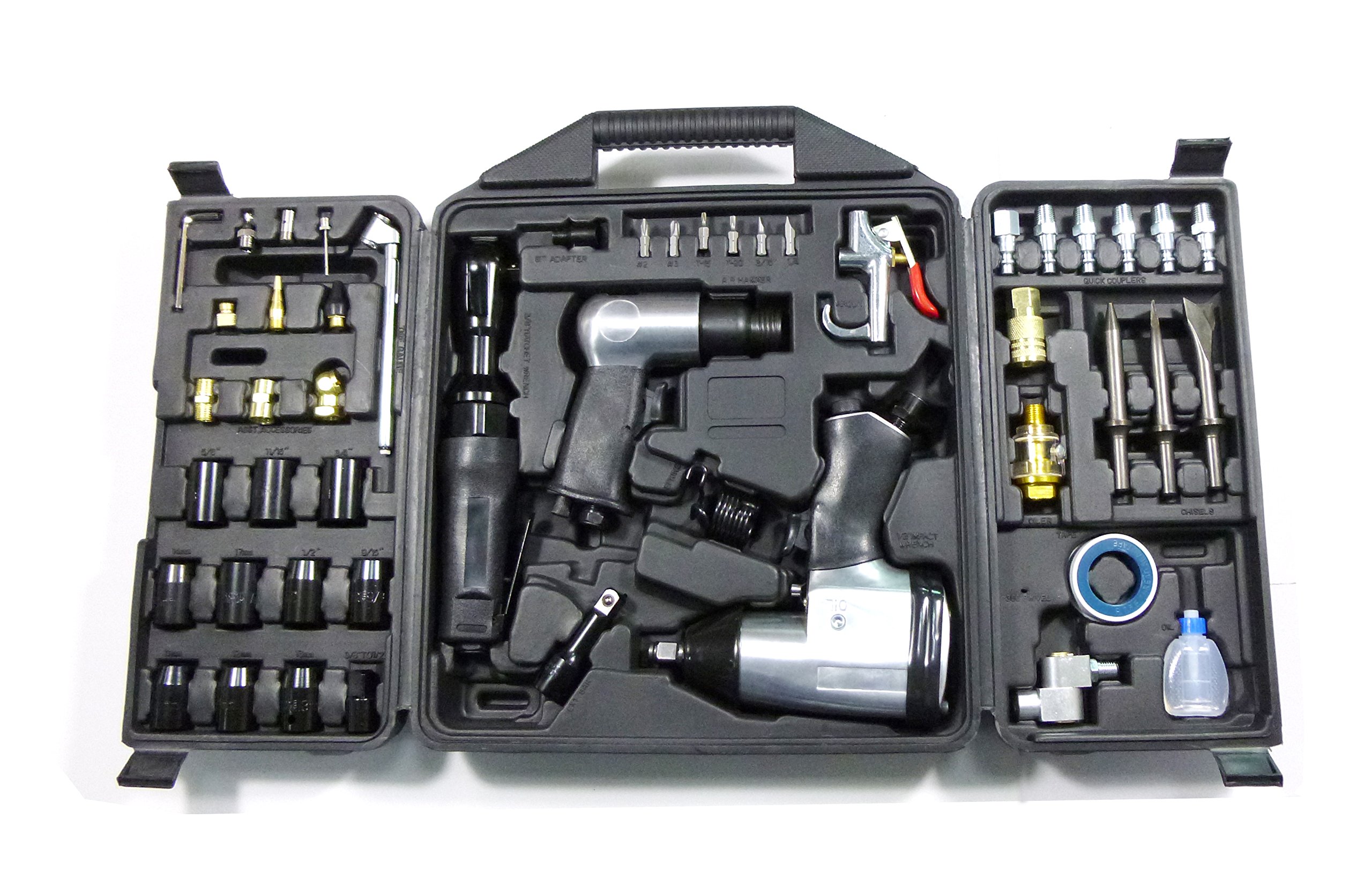 مجموعه ابزار هوا برقی DP Dynamic Power 50 تکه. سوکت برقی 1-1/2 اینچ، کلید برقی 1-3/8 اینچ، چکش هوا با چیزل و 5 تکه، و دیگر ابزارهای عالی. مدل: D-W3-50K