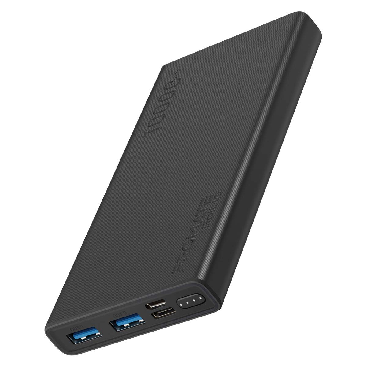 پاوربانک قابل حمل Promate 10000mAh، شارژ سریع 2.0A دو پورت USB پریمیوم با درگاه ورودی USB نوع C، حفاظت در برابر شارژ زیاد برای گوشی‌های هوشمند، تبلت‌ها، آیپاد، مدل Bolt-10 (سیاه)