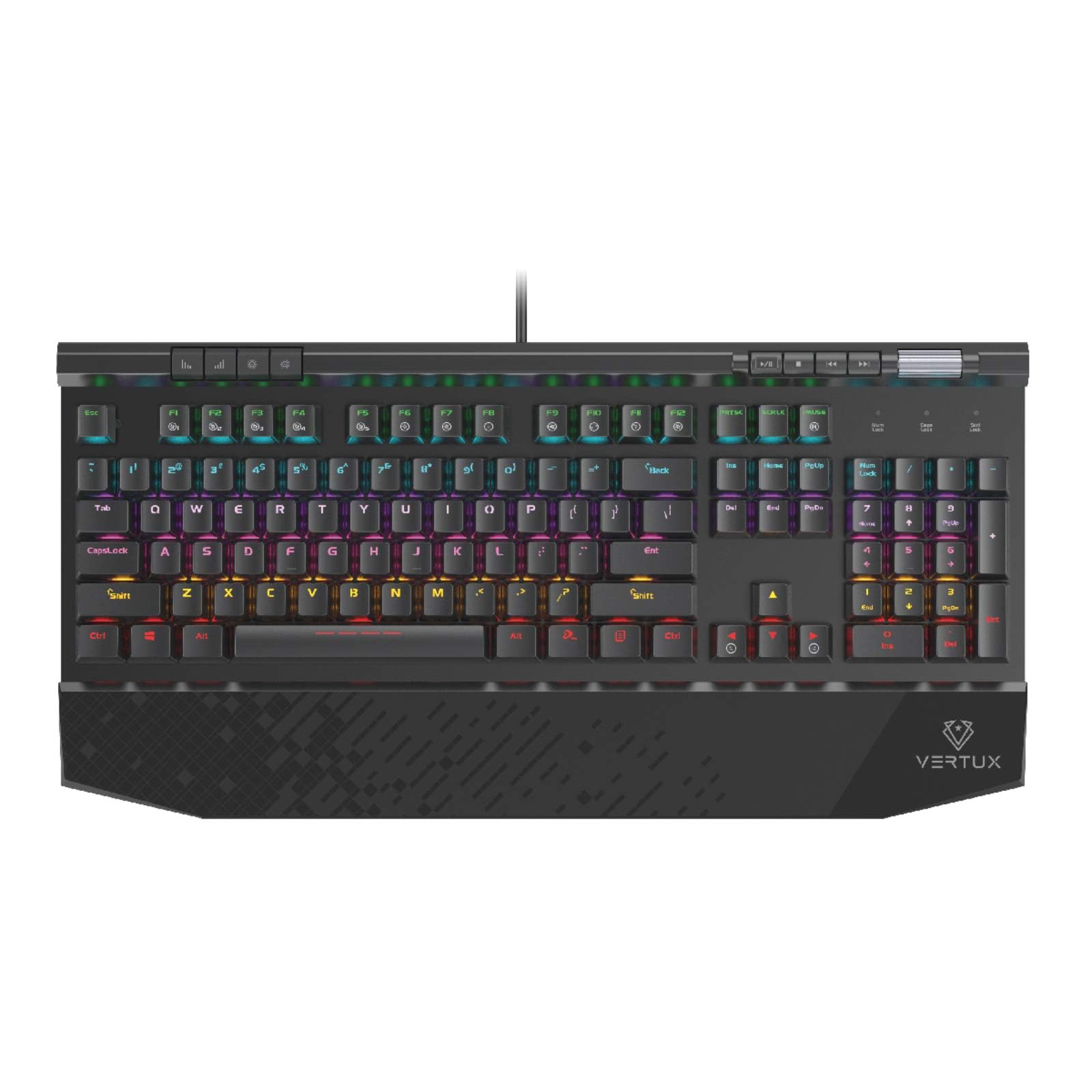 صفحه‌کلید مکانیکی بازی Vertux Tungsten Hyper Action Mechanical Gaming MX Cherry Black با اسکرولر صدا - [گارانتی ۲ ساله]