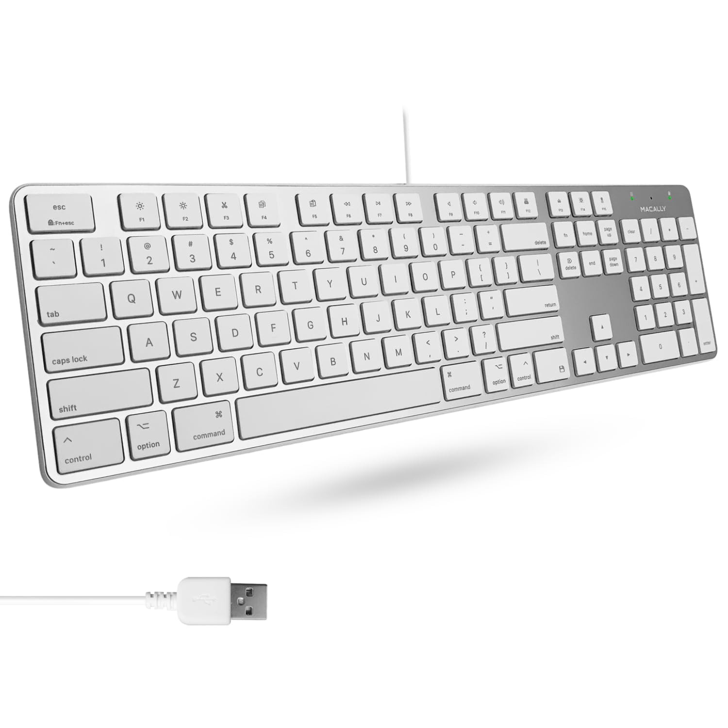 کیبورد باسیم باریک Macally Ultra-Slim USB با پد عددی برای اپل مک‌پرو، مک‌بوک پرو/ایر، آیمک، مک‌مینی، لپتاپ‌های کامپیوتر، کامپیوترهای رومیزی ویندوز، نقره‌ای (SLIMKEYPROA) - کیبورد باسیم - آلومینیوم