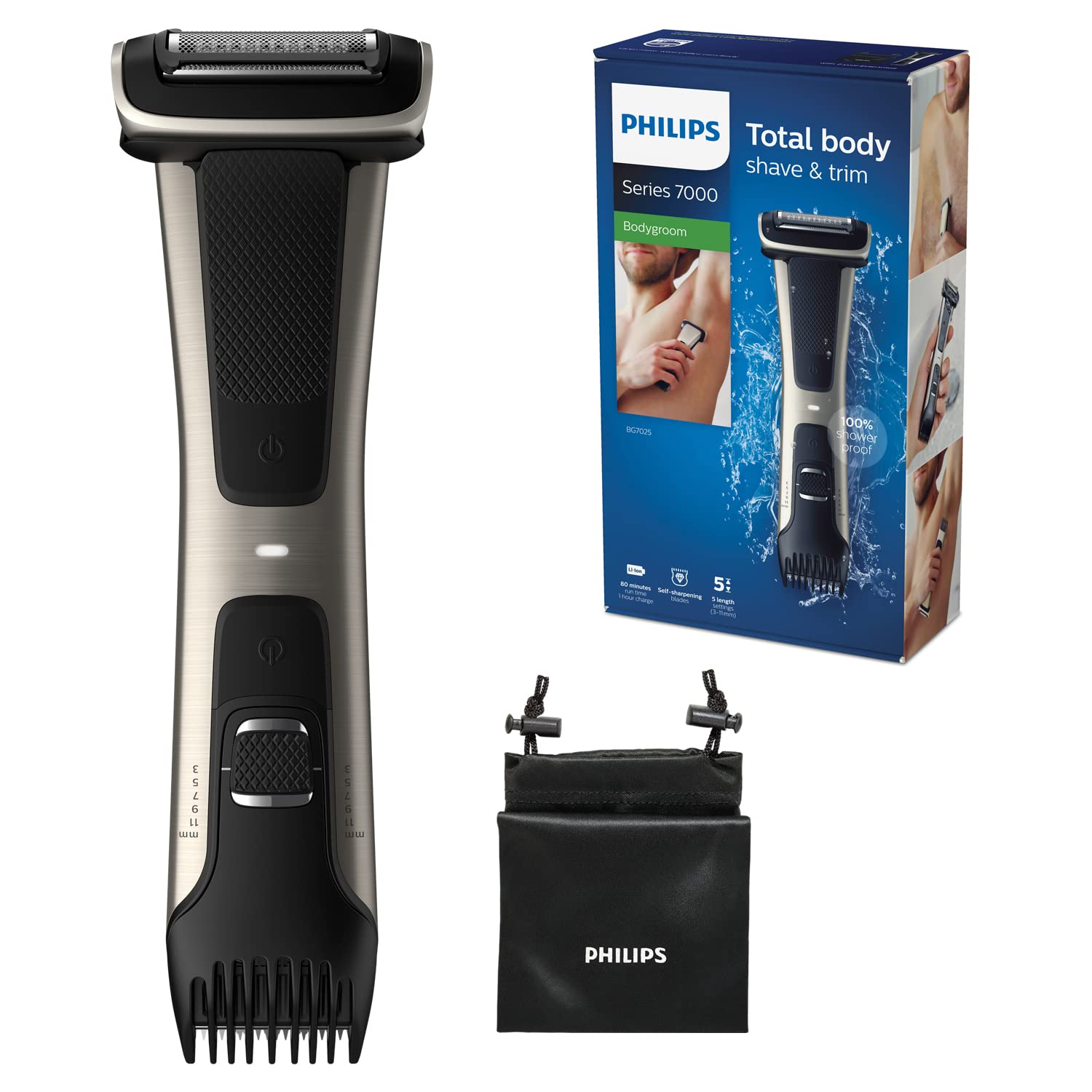 Philips BG7025/15 Bodygroom Series 7000 با محصول دارای مربوطه ادغام شده (3 تا 11 میلیمتر) سیاه 2 تکه طقطقه