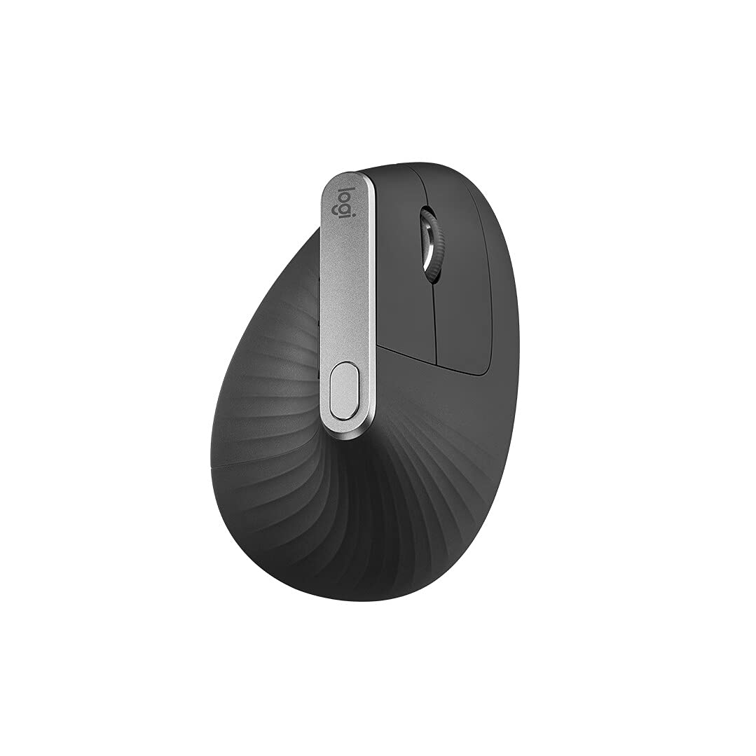 ماوس بی‌سیم ارگونومیک Logitech MX Vertical، چند دستگاهه، بلوتوث یا وایرلس 2.4 گیگاهرتزی با دریافت‌کننده یونیفای USB، دقت نوری 4000 DPI، 4 دکمه، شارژ سریع، برای لپتاپ/کامپیوتر شخصی/مک/آیپد OS- مدرن سیاه گرافیتی تک رنگ سیاه