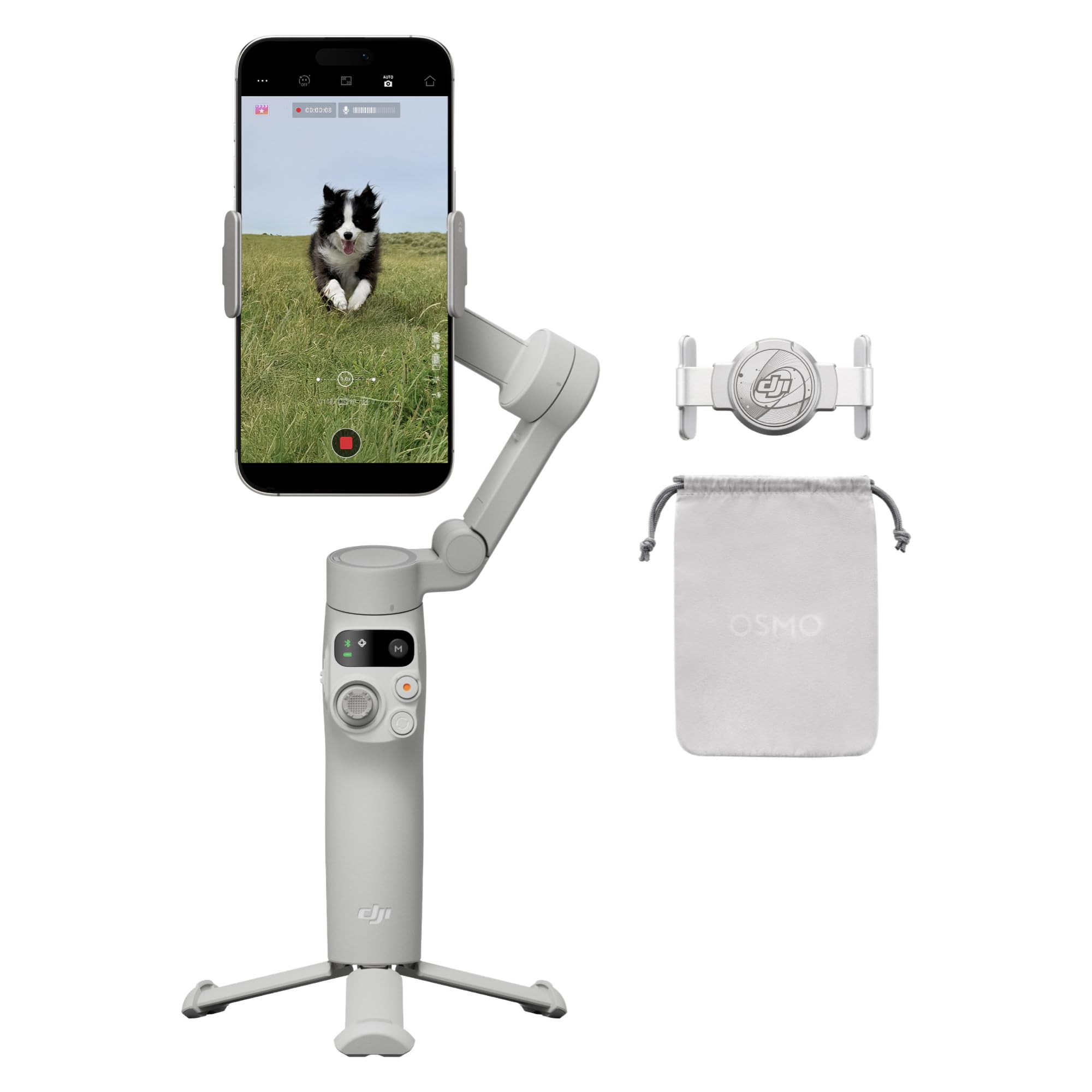 اسنپچت! جایرو اندازه‌گیر DJI Osmo Mobile 7 برای آیفون، اندروید، ترازوی داخلی، دسته راحت، جایروی گوشی ۳ محوره، فعال‌رهگیری ۷٫۰، ویرایش با یک ضربه، شارژ گوشی، نسخه امارات، پشتیبانی رسمی گارانتی DJI Osmo Mobile 7 خاکستری