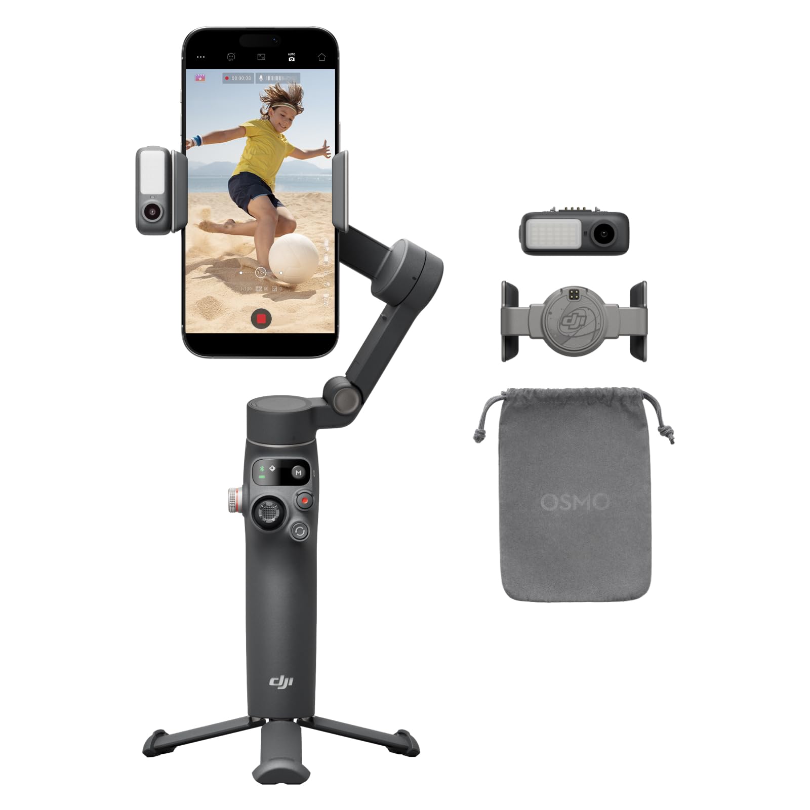 DJI Osmo Mobile 7P ژیمبال استابیلایزر برای آیفون، اندروید، پیگیری بومی، نورپردازی، ژیمبال تلفن 3 محوره، راه‌اندازی سریع، ویرایش با یک ضربه، قلاده تمدید داخلی و سه‌پایه، ۱۰ ساعت استفاده، شارژ تلفن DJI Osmo Mobile ۷ سیاه